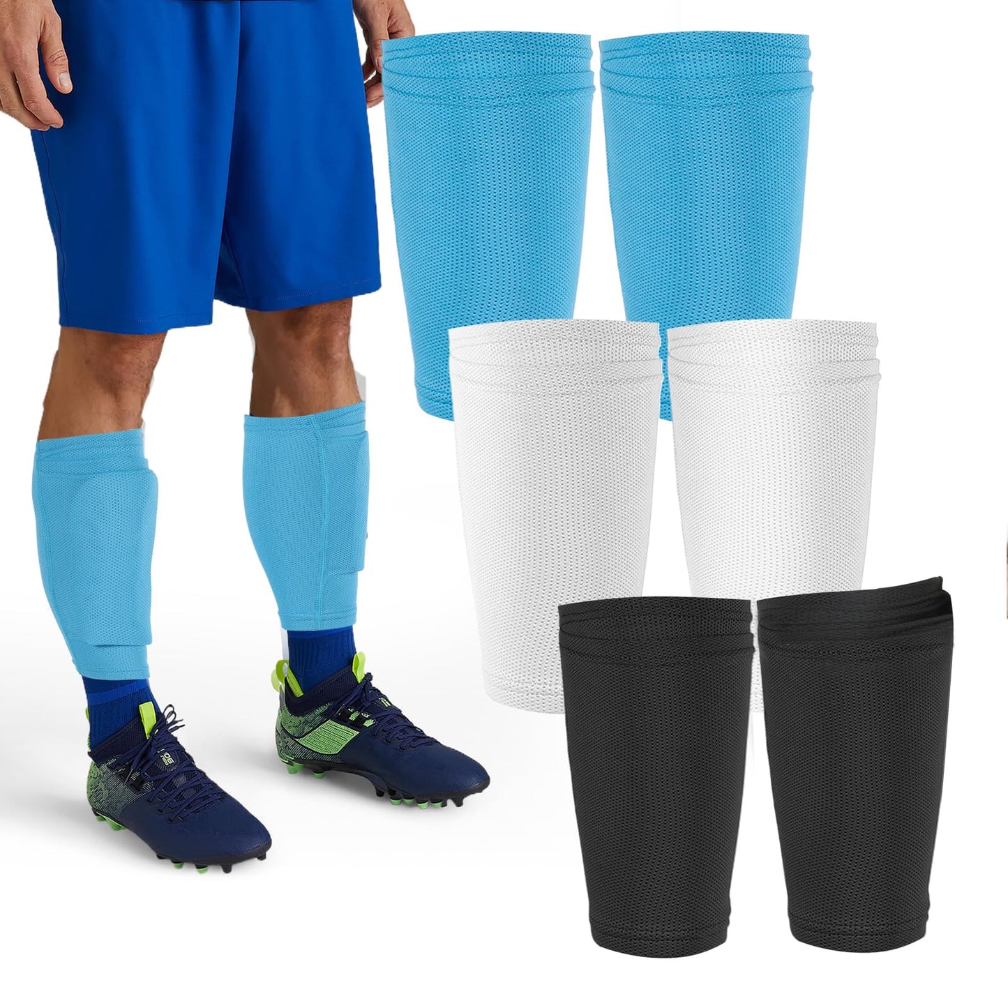 Wanmu 3 Pairs Football Shin Pads Sleeves for Teenagers and Adults, Shin Pads, Compression Sleeves with Optimised Pocket for Football Sports