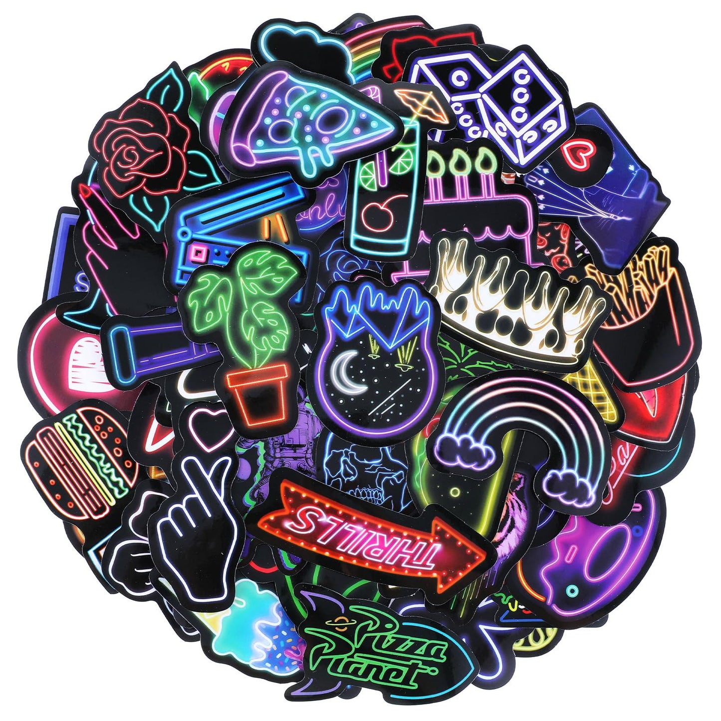Wanmu 100Pcs Water Bottle Stickers, Cool Neon Light Stickers for Kids Teens Adults, Waterproof Vinyl Stickers, Trendy Graffiti Stickers Pack for Water Bottle, Guitar Skateboard, Luggage, Phone