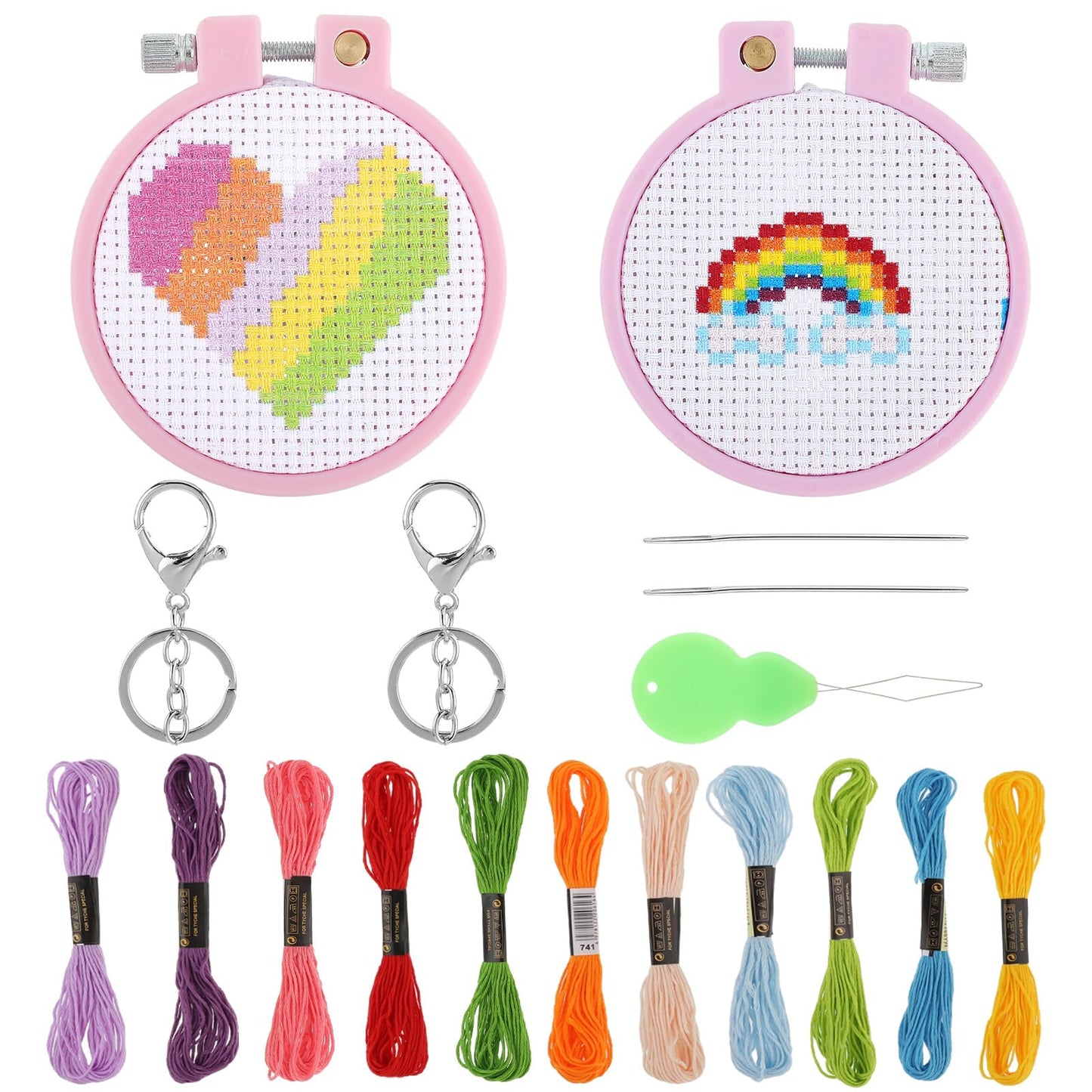 Cross Stitch Kits for Beginners, Rainbow Stamped Cross Stitch Kits Needlepoint Kits, Kids Embroidery Kit, Arts and Crafts Kit for Backpack Charms, Ornaments and Needle Craft