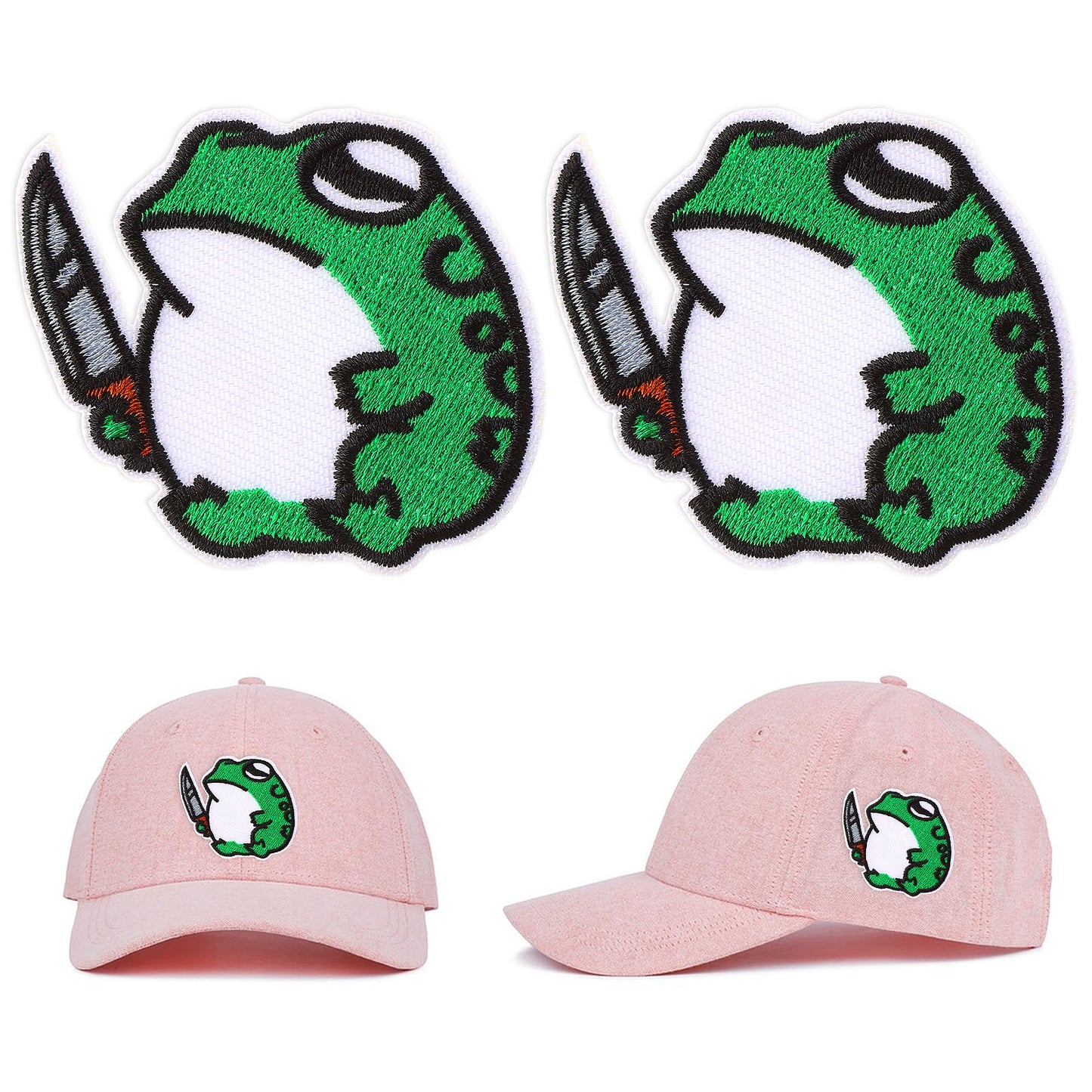 2Pcs Iron On Patch, Frog with Knife Embroidered Badge Iron Funny Cute Sew on Applique DIY Repair Tactical Military Patch for Jeans, Jackets, Hats, Bags, Backpacks