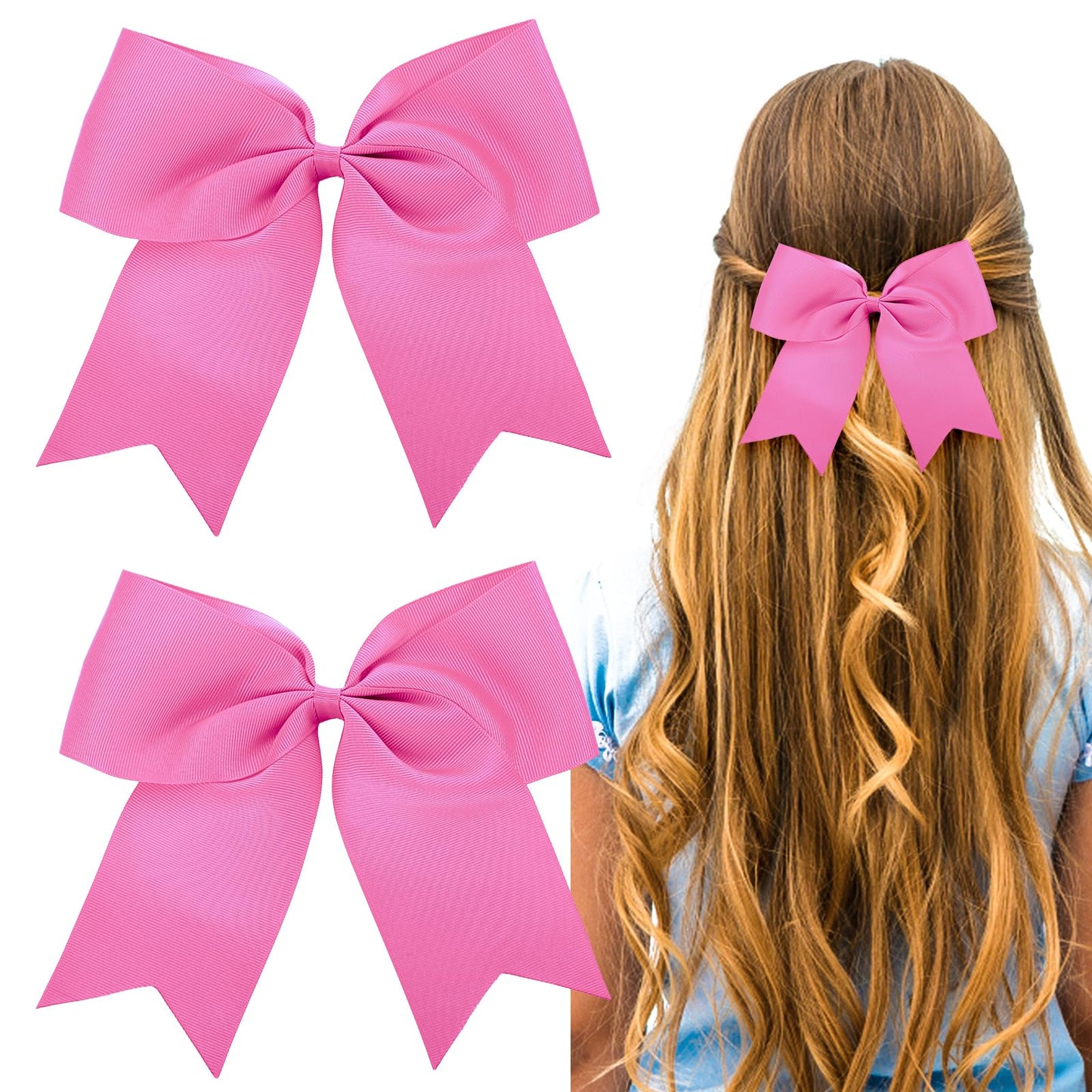 Sibba Pink Hair Bow Clip Barrettes for Women Girls 2 PCS 8 Inch Large Solid Color Bows Hairpin with Long Silky Satin Tail Large Slides French Barrettes Accessories for Birthday Party
