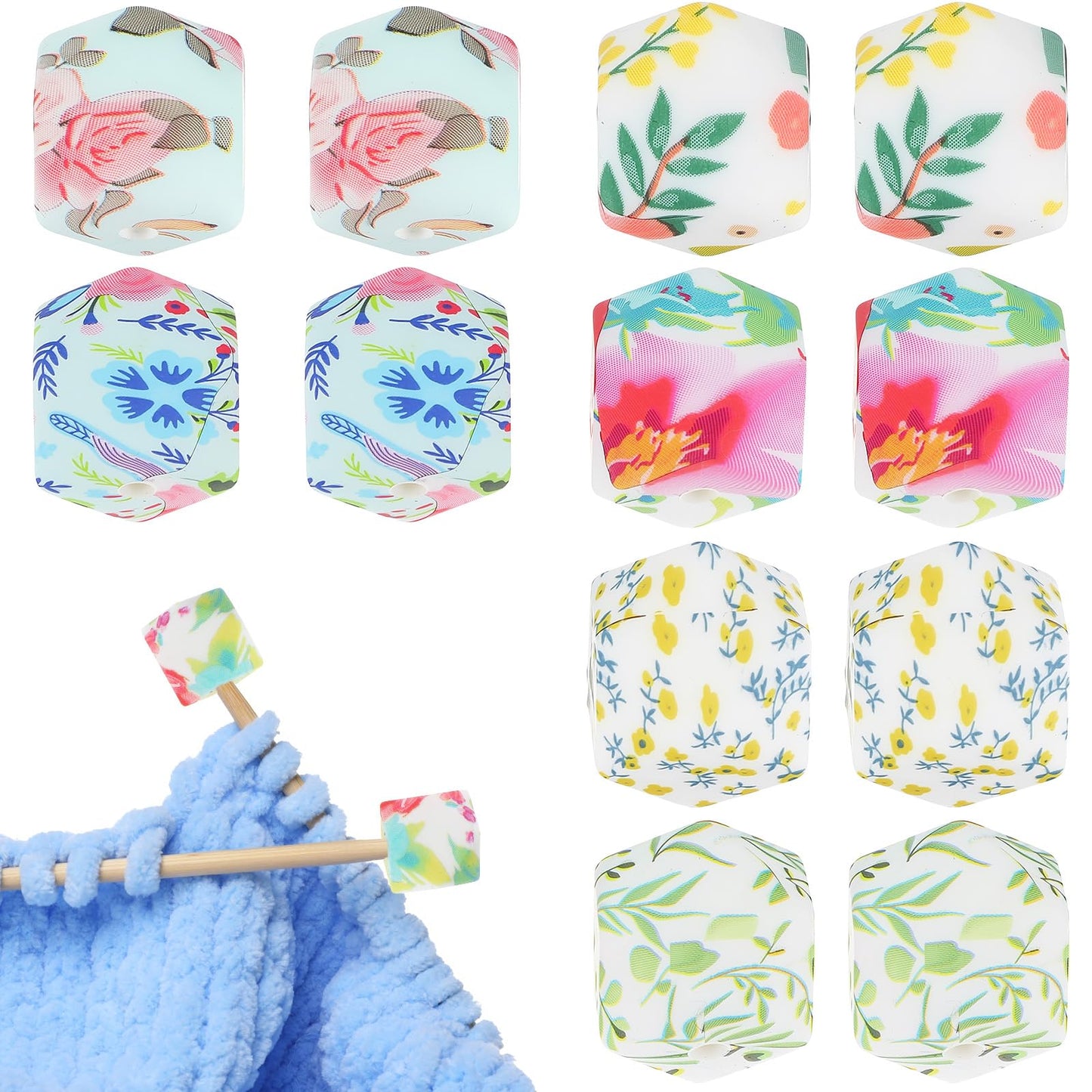 YBEATY 12 Pcs Hexagon Print Knitting Needle Stoppers Needle Point Protectors Knitting Needle End Caps Stitch Holders Needle Minders for Beginners Crochet Hand DIY Fit Size 2.5-13 (3mm-9mm) Needles