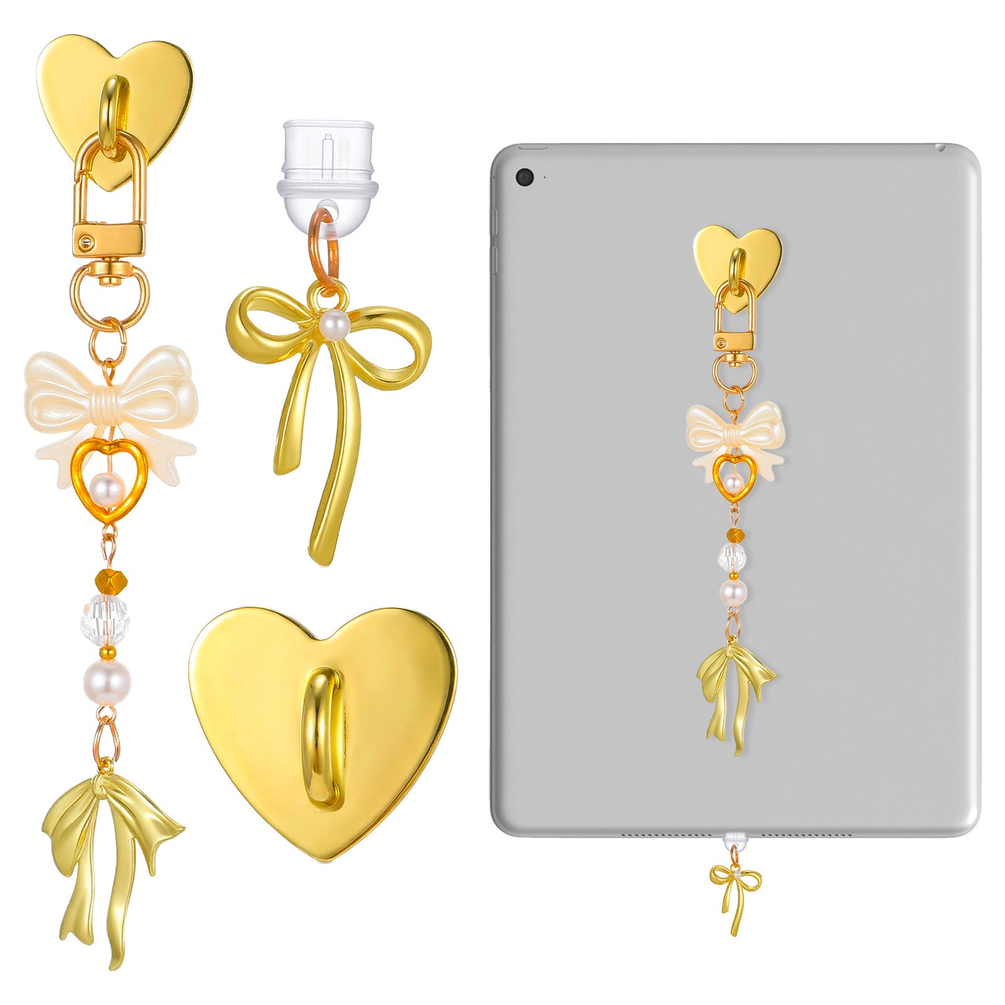 ElevateTech Cute Charms Set Dust Plug Charm Type C/USB C Bow Keychain Bag Charms for Women Heart Grip Holder Keychains with Hook Aesthetic Purse Charm