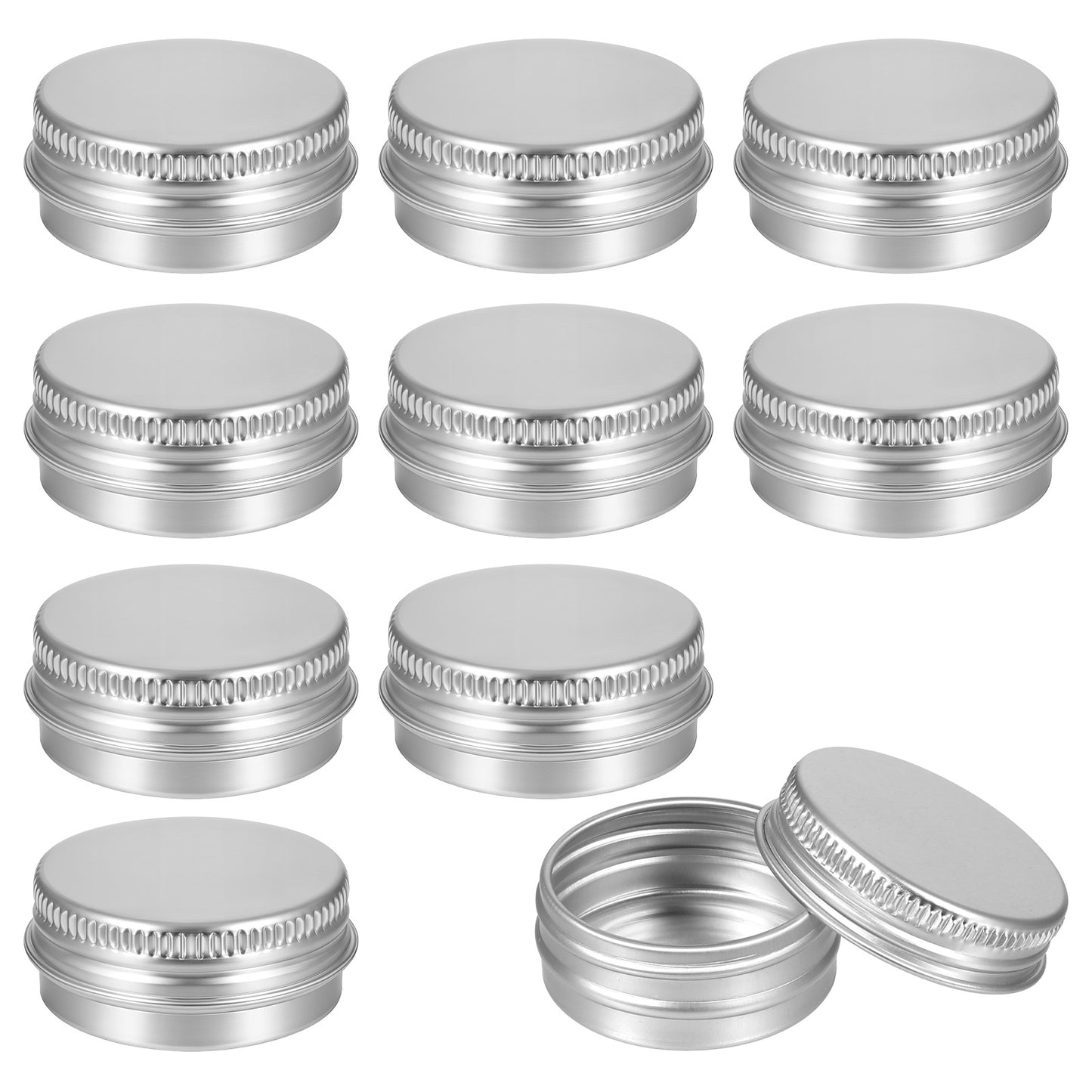 Dimeho 0.5 Ounce Aluminum Tin Jars with Screw Lids, 15 ml Round Aluminum Tin Cans Jar Refillable Containers Empty Tin Containers Bottle for Salve, Spices, Cosmetic, Lip Balm, Candle Tins, 10 Pcs