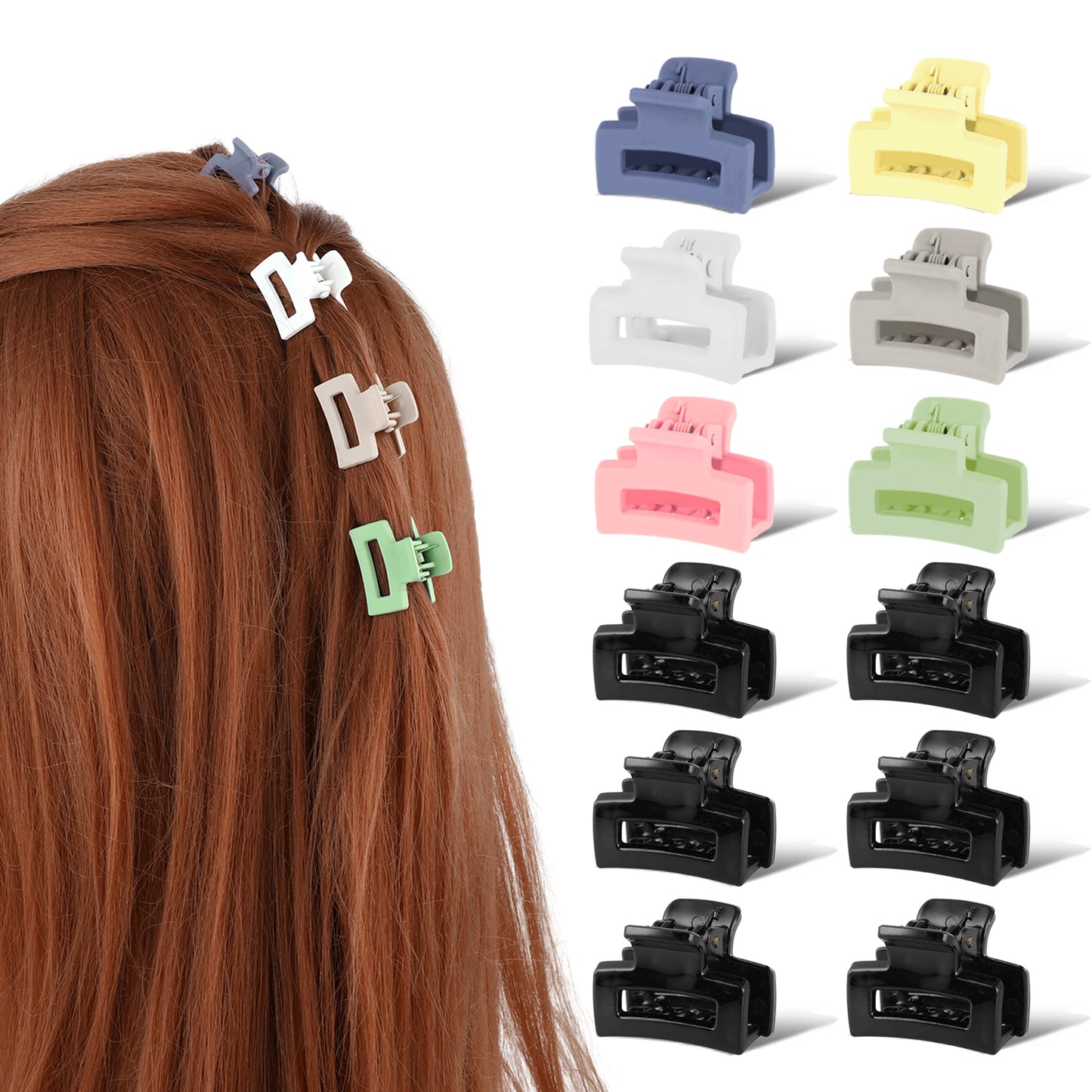 Sibba Hair Claw Clips 12 Pcs Plastic Mini Claw Hair Clips Small Rectangular Claw Mini Jaw Clips Non-slip Hair Accessories Square Hair Barrettes Women Hair Pins for Thick Thin Hair