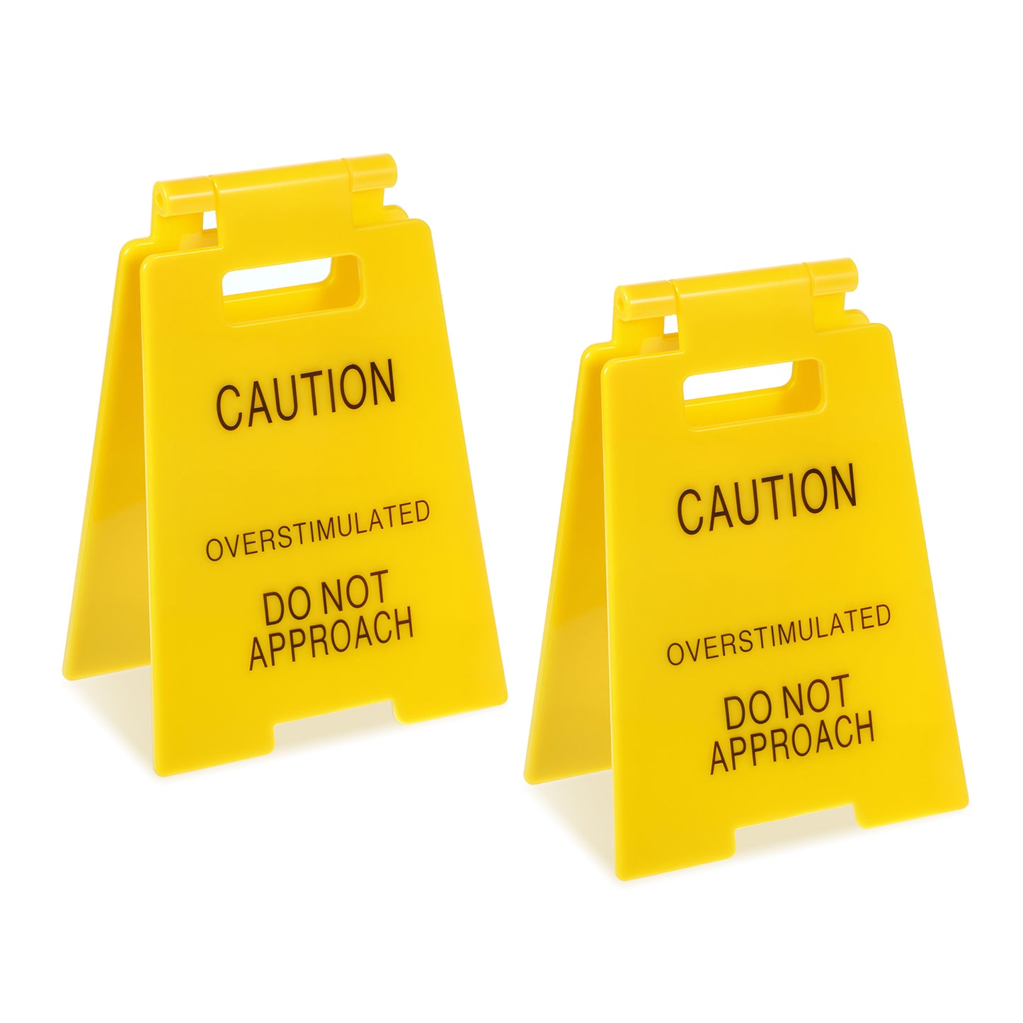 2 Pcs Caution Overstimulated Desk Signs Funny Office Desk Warning Sign Humor Team Gag Prank Gifts Mini Office Cubicle Accessories for Coworkers Boss Colleagues Teammate Manager Work Decoration