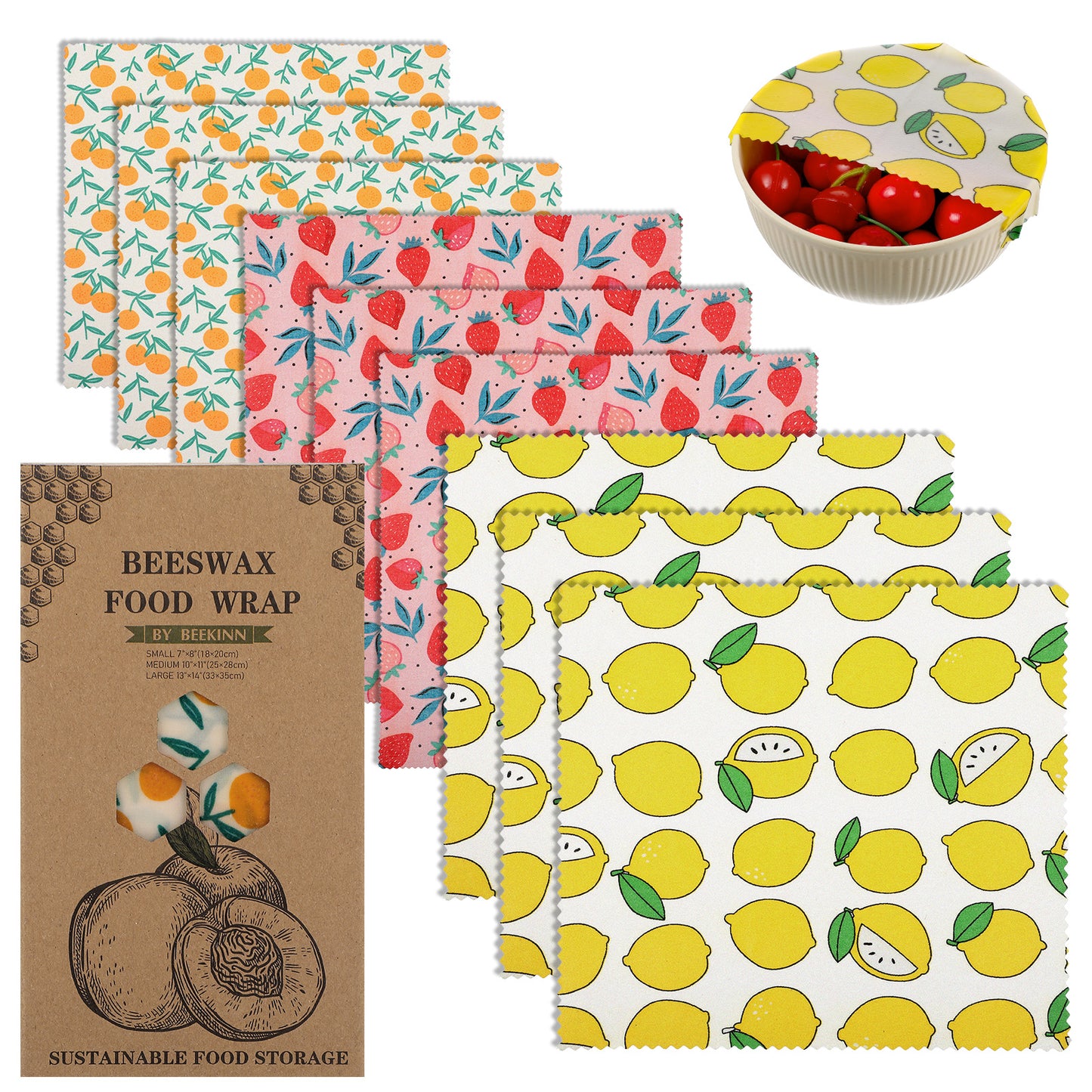 Reusable Beeswax Wrap 9Pcs Beeswax Wraps for Food Eco-Friendly Beeswax Food Wraps Bread Sandwich Wrapper Organic Sustainable Zero Waste Plastic-Free Food Storage Wrap for Cheese Fruit Bread Snacks