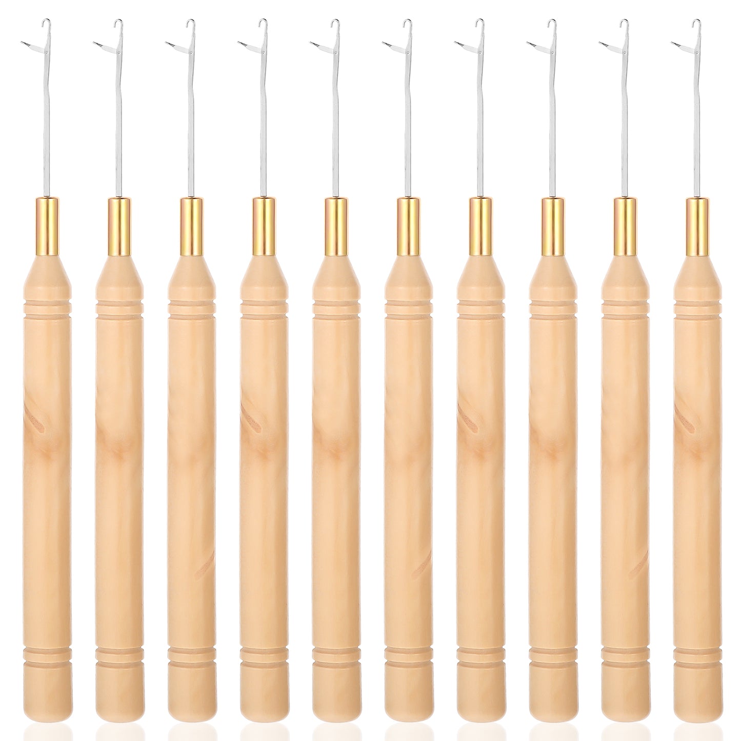 Dimeho 10PCS Latches Hooks Wooden Bent Pulling Hook Needle Crochet Needle Hook Knitting Tool for Braids, Hair Extension, Feather, Carpet and Art Crafts