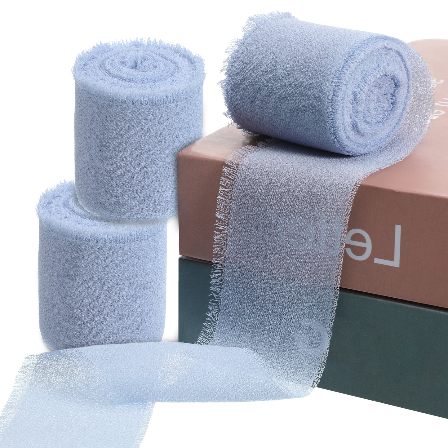 3 Rolls Light Blue Chiffon Ribbon 1.5 Inch 15 Yards Fringe Fabric Ribbon Package Handmade Cotton Frayed Fringe Ribbons for DIY Crafts Crafts Gift Wrapping Home Decor Bridal Bouquets Wedding Invitation