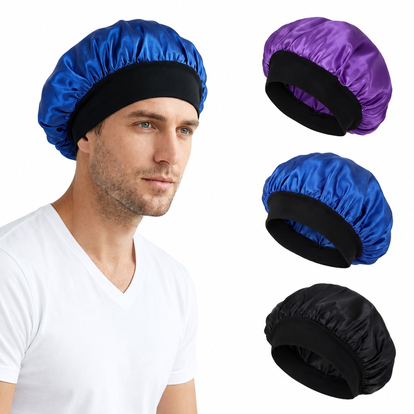 YUXIANLB 3Pcs Satin Bonnets, Hair Bonnet for Sleeping With Elastic Band Tie