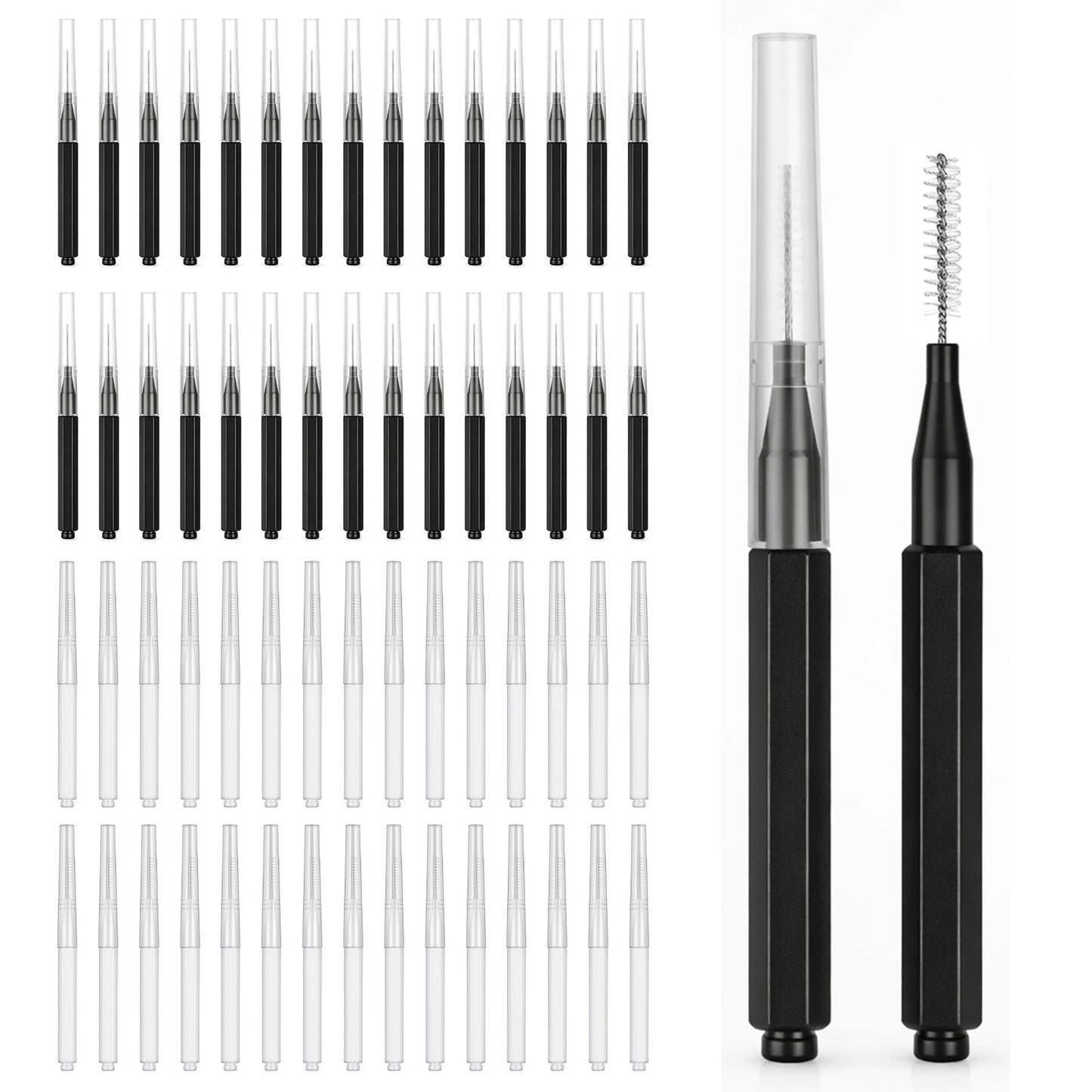 Wanmu 60Pcs Micro Eyebrow Brush with Cap, Brow Lamination Brushes for Eyebrow Tinting & Lash Filler, Eyelash Extensions Spoolie Comb Lift Tools for Salon Home Beauty Care (Black, White)