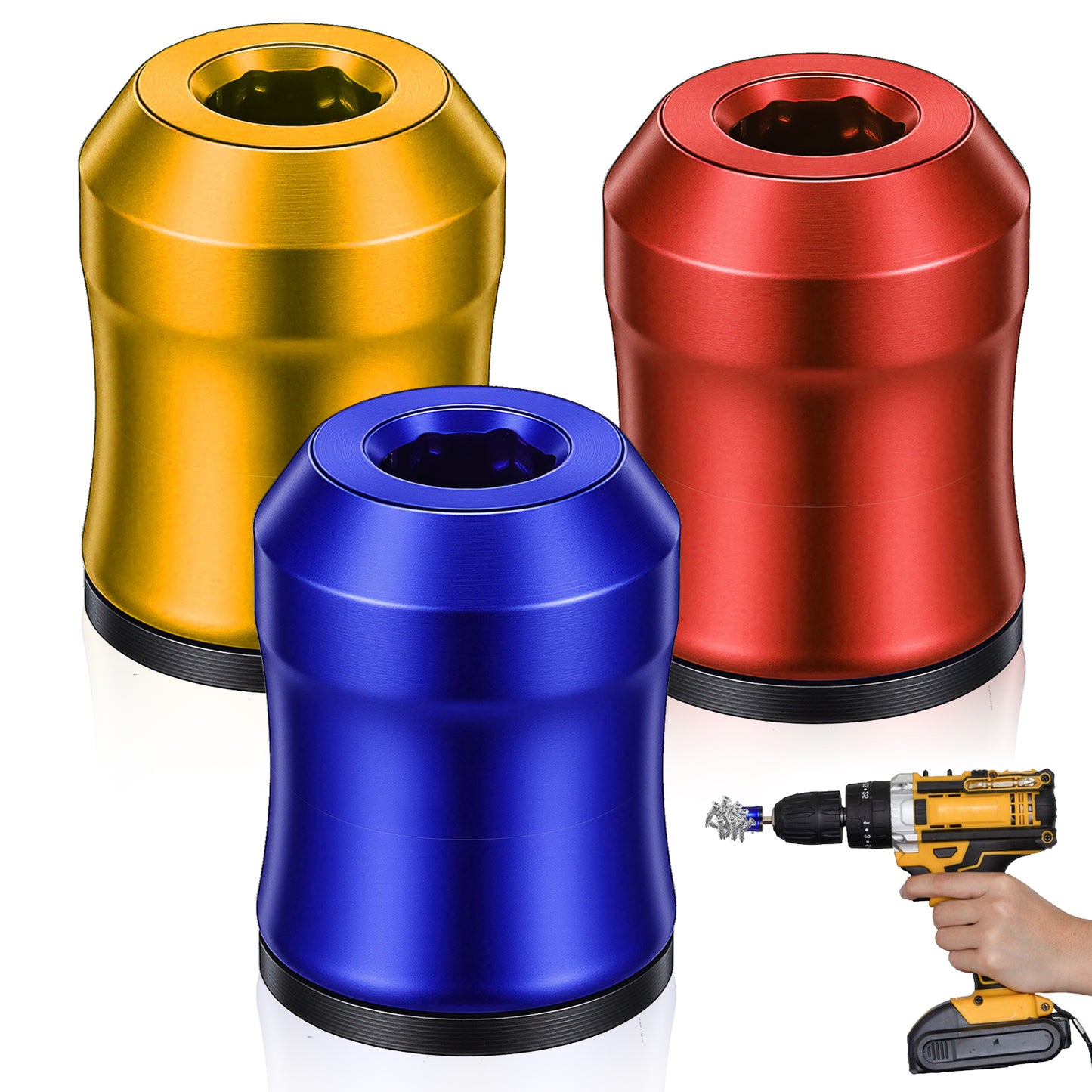 FNANJWQ 3 Pcs Screwdriver Head Magnetic Ring, Strong Magnetic Screw Holder Rings Screw Ring Set Removable Household Tool for Drills, Universal Bit Holder for Hex Screwdrivers Power Bits