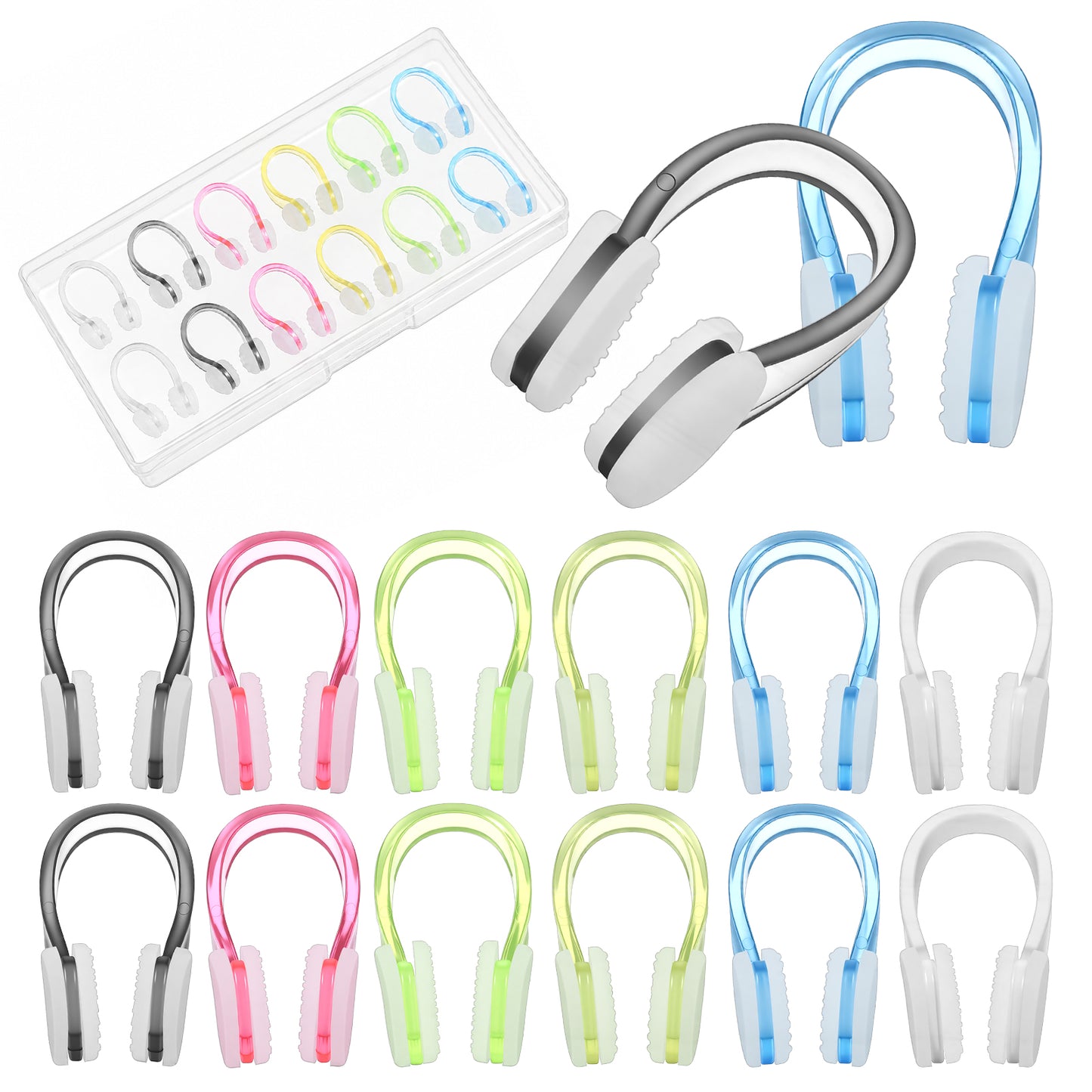 Wanmu 12 Pack Nose Plugs for Swimming Soft Silicone Swimming Nose Clip Waterproof Reusable Swim Clip with Case for Adults Kids Aged 7+ Pool Training Diving Surfing Water Sports