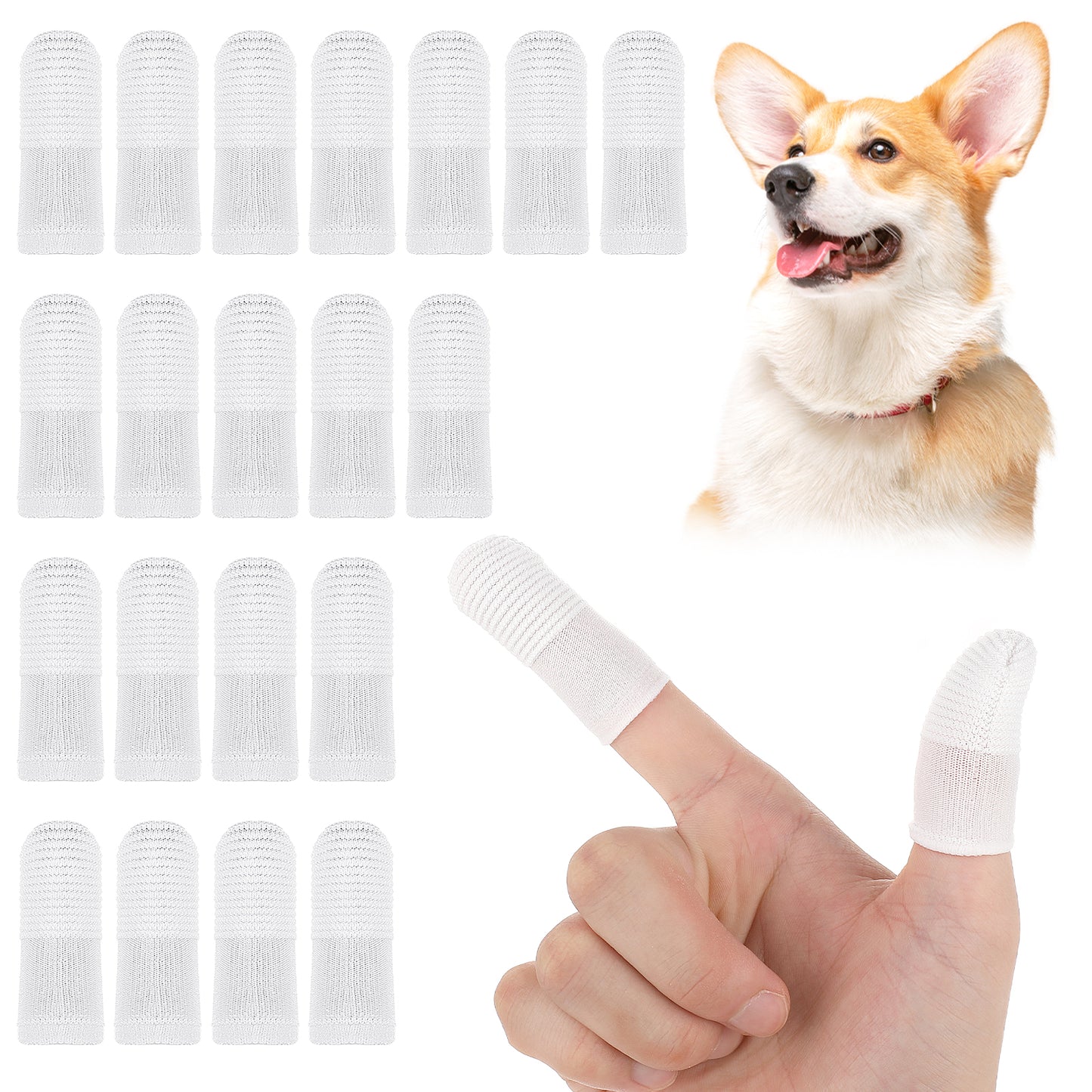 Sibba Dog Toothbrush 20Pcs Pet Toothbrush Finger Toothbrushes 360º Dog Tooth Brushing Kit Finger Cleaning Gloves Washable Cat Toothbrush Comfortable Brush Tape Pad Clean Cushion