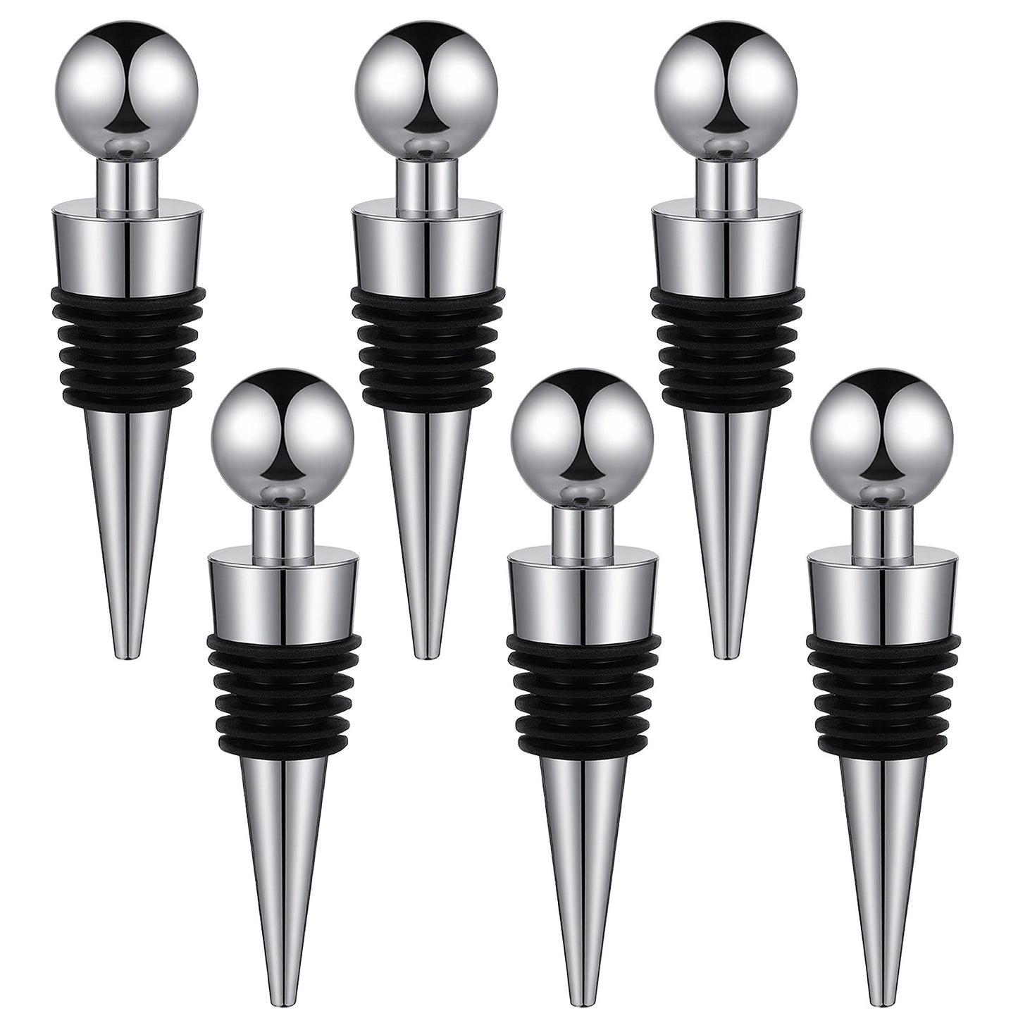 Wanmu 6Pcs Wine Bottle Stopper, Reusable Wine Bottle Plug Corks Leak-Proof Wine Saver Bottle Sealer, Keep Wine Fresh for Bar, Holiday Party Suitable for Standard Bottles (Silver)