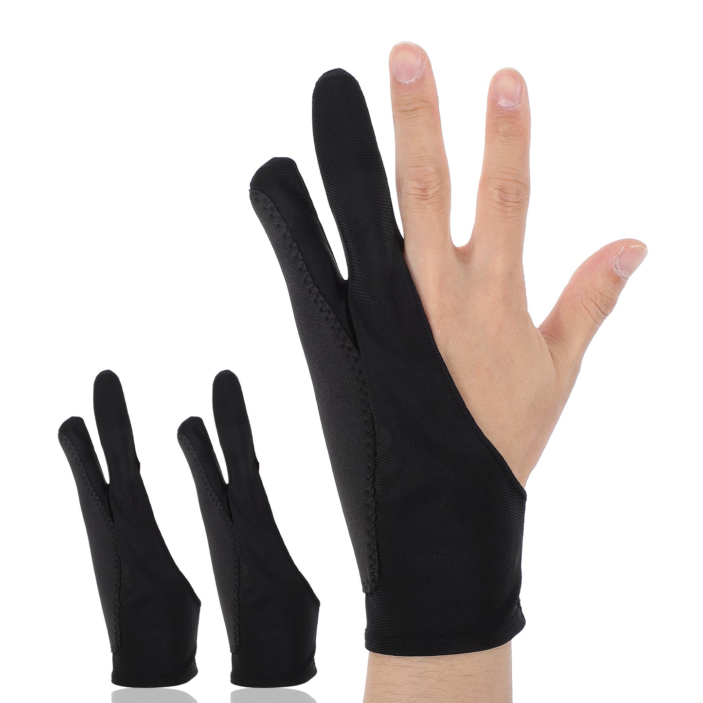 Ocapind 2 PCS Digital Drawing Glove, Two Fingers Artist Glove 3-Layer Sketching Drawing Gloves Palm Rejection Right Left Hand for Paper Sketching Monitor Painting Animators
