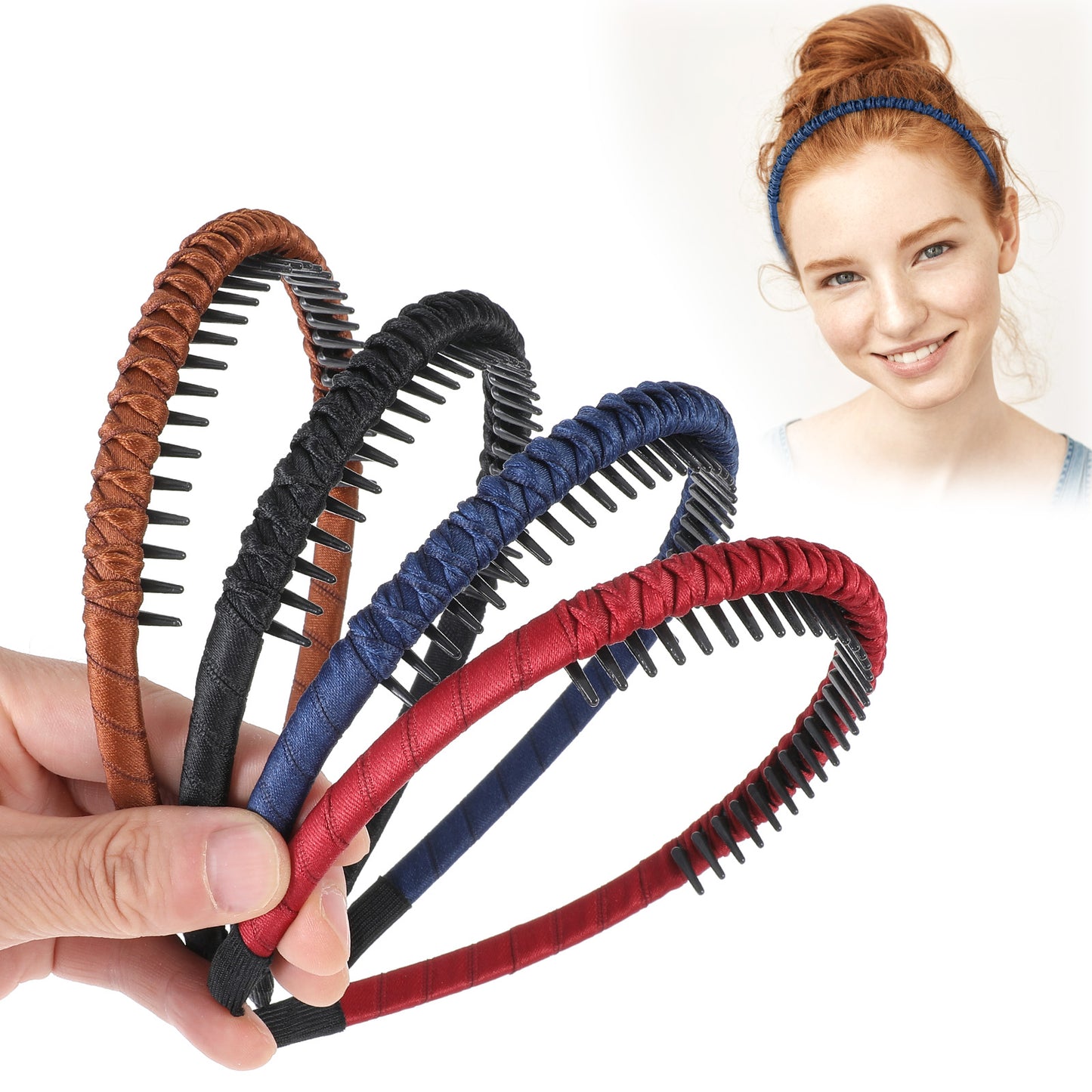 Sibba Headbands For Women 4 PCS Elastic Head Bands Thin Hair Hairstyles Headband Skinny Zig Zag Band Non Slip Hairband Accessories Curly Short Teeth Combs Women