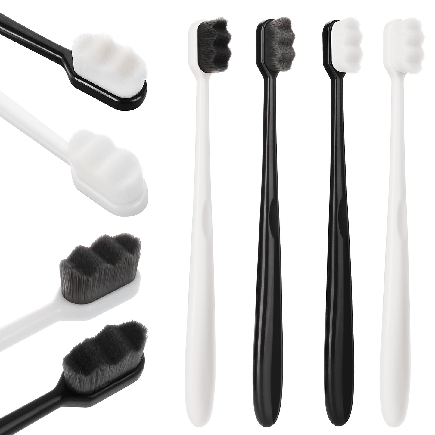 WLLHYF 4 PCS Extra Soft Toothbrush Micro Nano Toothbrushes with 20000 Bristles Sterile Fiber Adult Toothbrush Painless Brushing for Sensitive Teeth Oral Recession Adult Kid Children (Black, White)