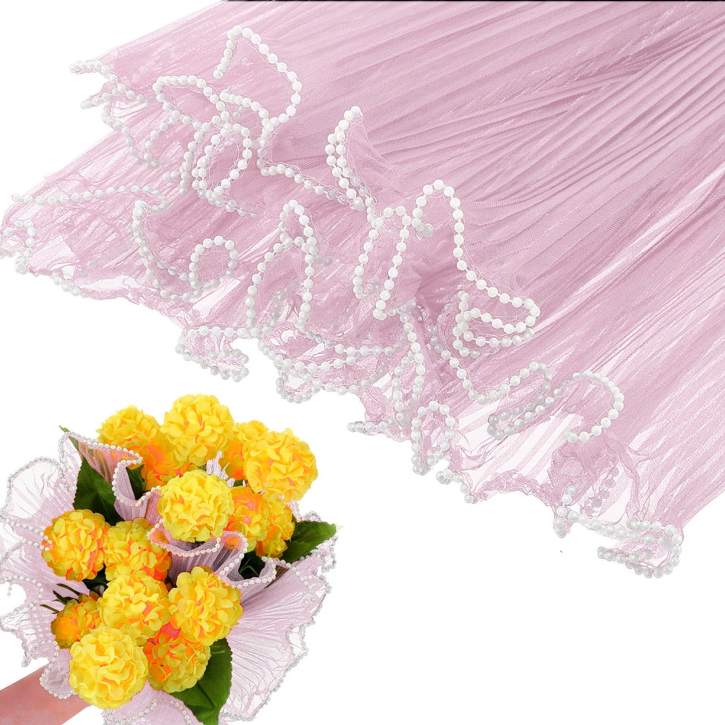 YUXIANLB Bouquet Wrapping Paper 4 Yards Floral Wrapping Paper Pink Floral Papers Wrinkled Translucent Bouquet Accessories Supplies Pearl Edge Waterproof Flower Wrap Mesh PapersFor Florist Gift Package