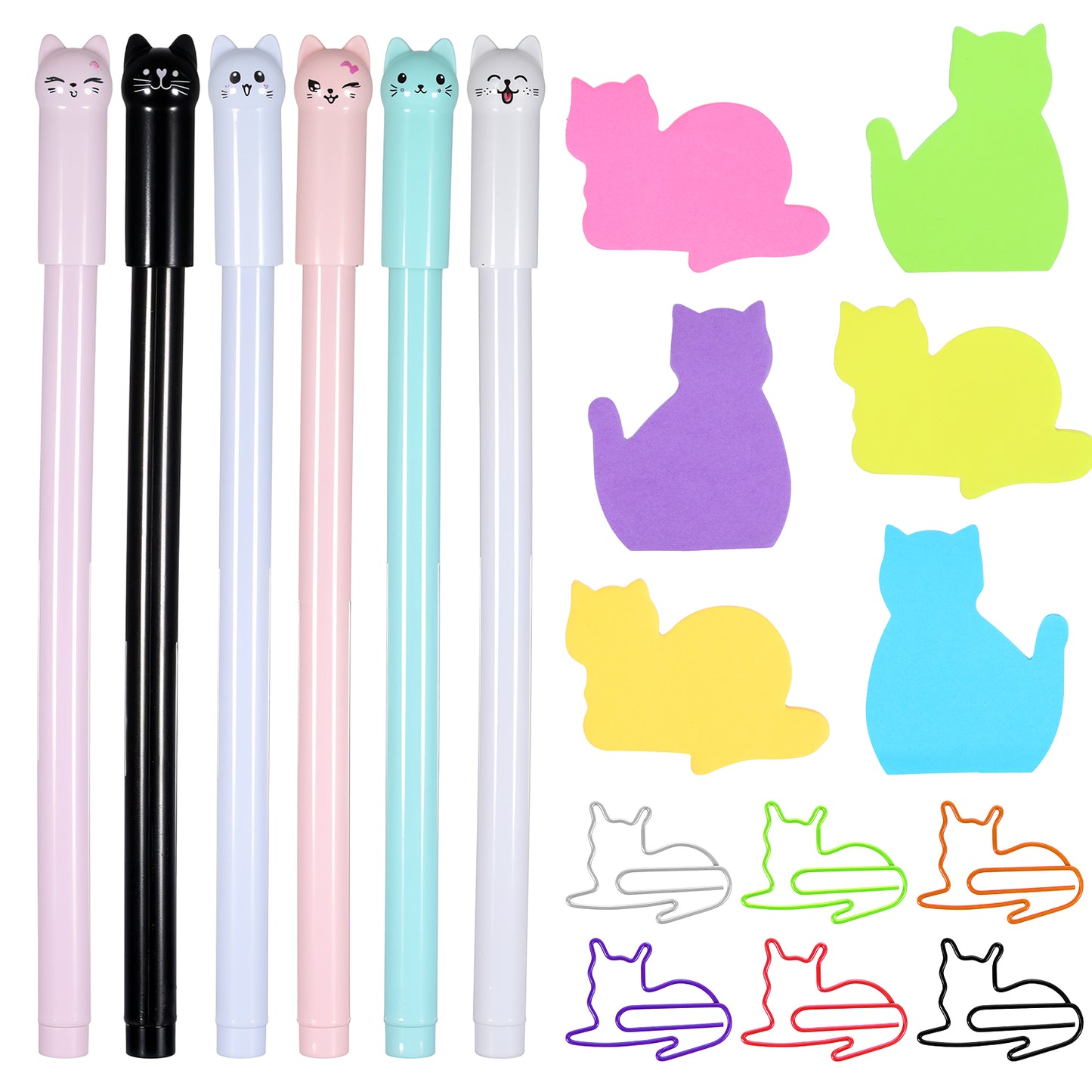 1 Set Cute Cat Sticky Notes with Paper Clip Cat Gel Ink Pen Lovely Office Desk Accessories Self-Stick Memo Note Pads Cute Cat Party Favor Paper Clips Index Tabs for Cat Lovers School Office Supplies