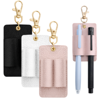 Wanmu 3Pcs Pen Holder for Lanyard, Double Hole Leather Pen Holder, Anti-Lost Keychain Lanyard Attachment, Portable Pocket Clip for Nurses Couriers Clerks Badge Reel (Black, White, Pink)