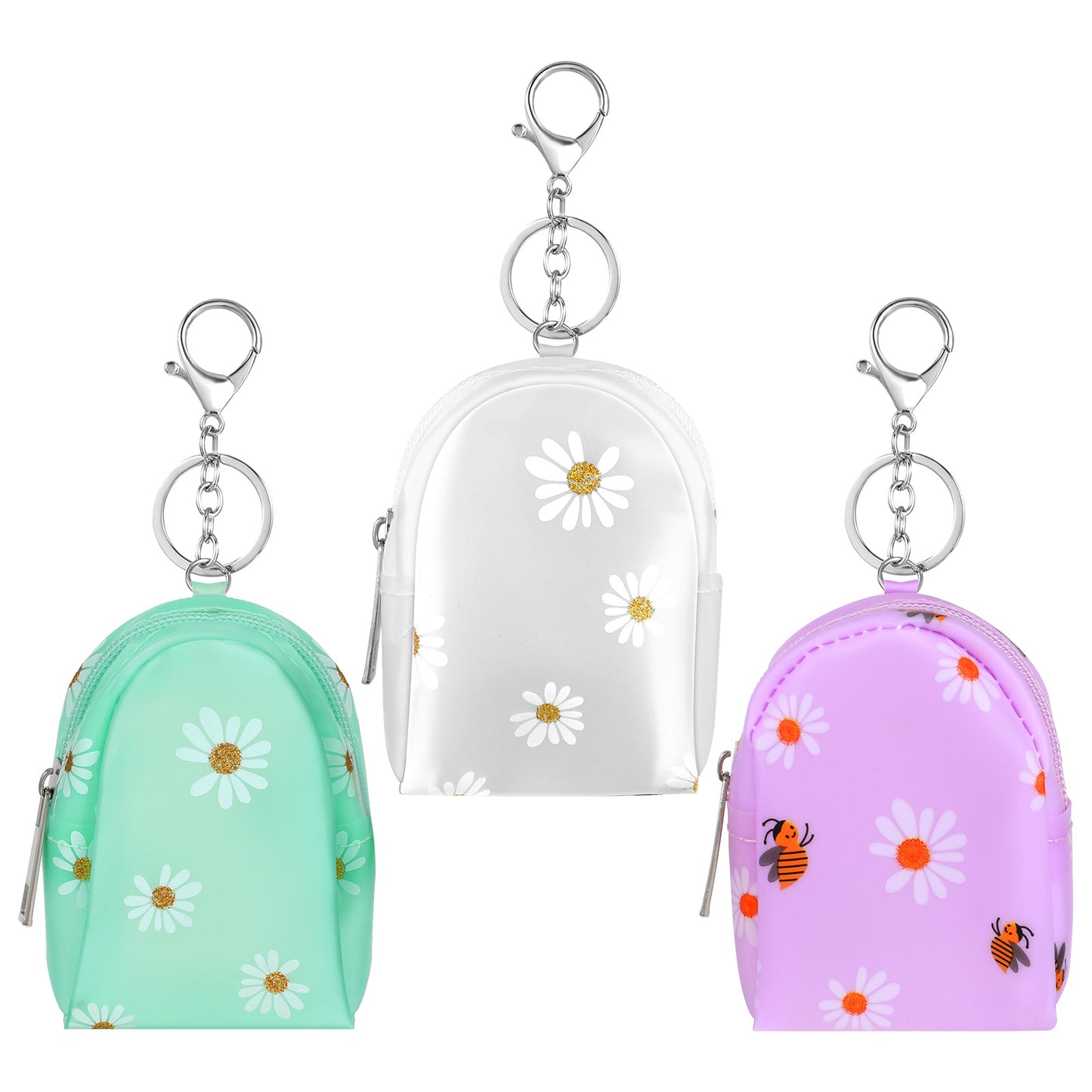 3Pcs Mini Floral Makeup Bag Waterproof Pouch for Purse Small Travel Cable Organizer Cute Zipper Cosmetic Pouch Aesthetic Toiletry Bag Coin Storage Holder for Work Women Girls