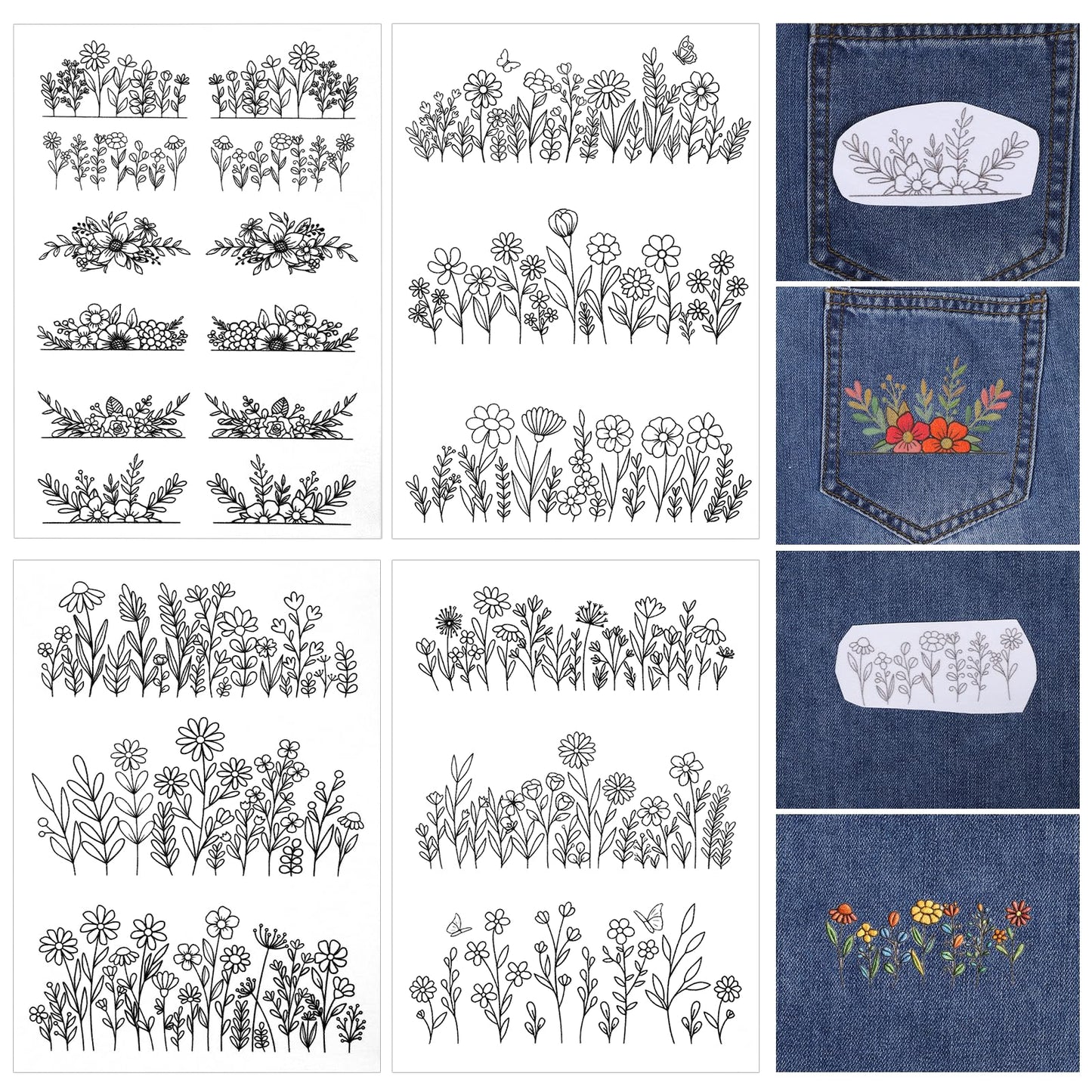 YBEATY 4 Sheets Water Soluble Stabilizer Embroidery Patterns Stick Stitch Embroidery Flower Paper Floral Daisy Designs Wash Away Stabilizer Printable Draw Patterns for Hand Sewing Lover Beginners