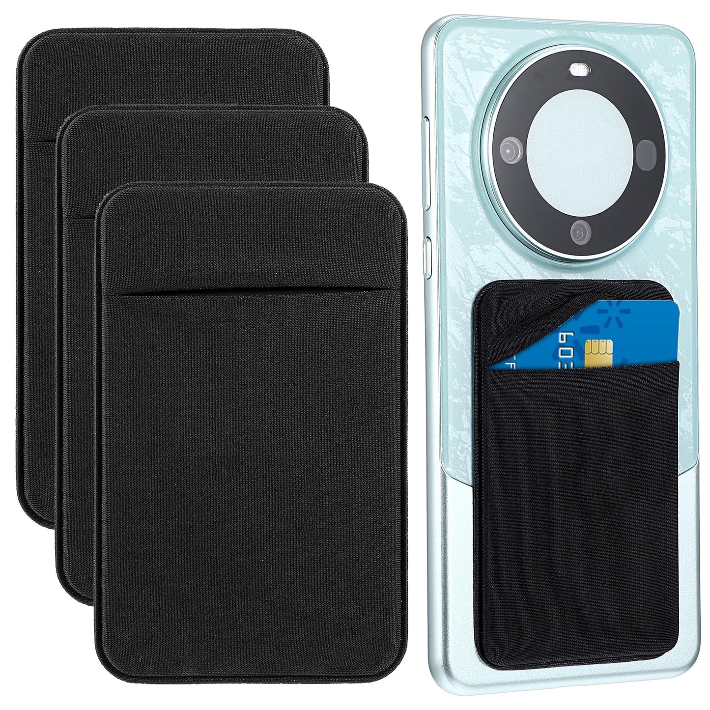 Dimeho 3 Pack Adhesive Phone Wallet Phone Card Holder Stick On Card Holder for Phone Case Credit Card Holder for Back of Phone Compatible with Most of Cell Phone(Black)