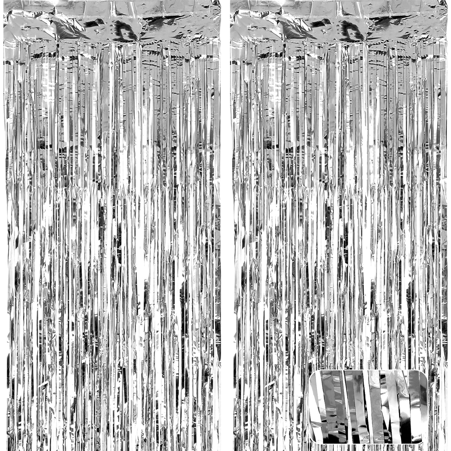 COMNICO 2pcs Glitter Fringe Curtain Backdrop Gold Tinsel Foil Metallic Streamers Party Decorations for Birthday Wedding Graduation Christmas Halloween Disco (1x2m)(Silver)