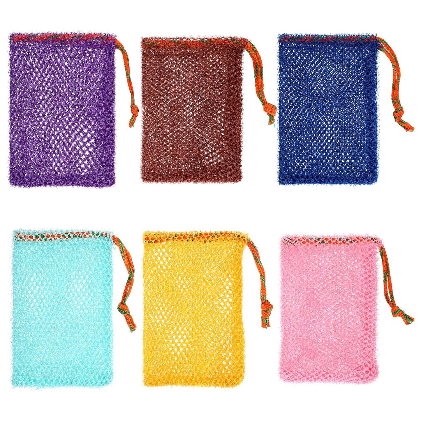 Wanmu Pack of 6 Soap Bags, Nylon Massage Soap Bags, Mesh Bag with Drawstring, Foam Nets Cleaning, Exfoliating Soap Bag, Hair Soap Foaming for Solid Soap