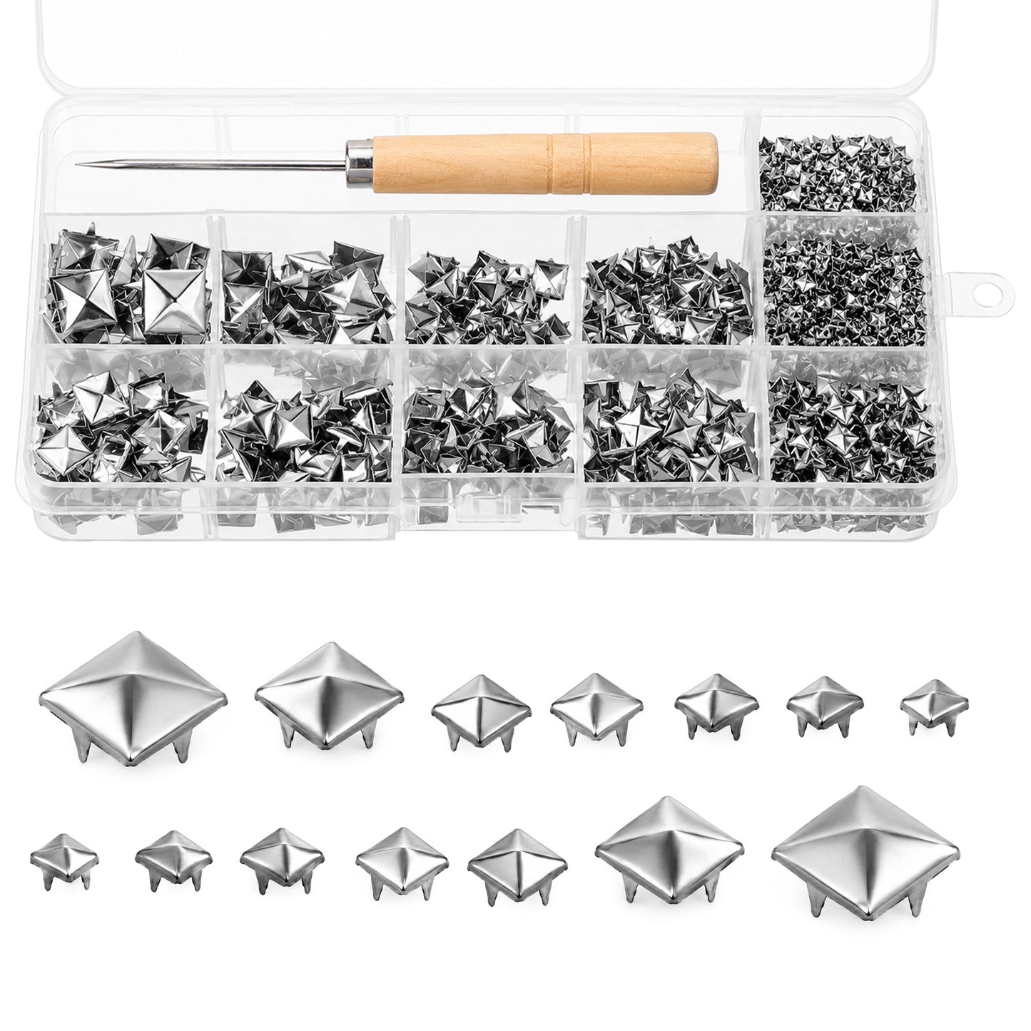 Gsbnjuy 800Pcs Square Pyramid Star Four-jaw Studs for Clothing Metal Spikes