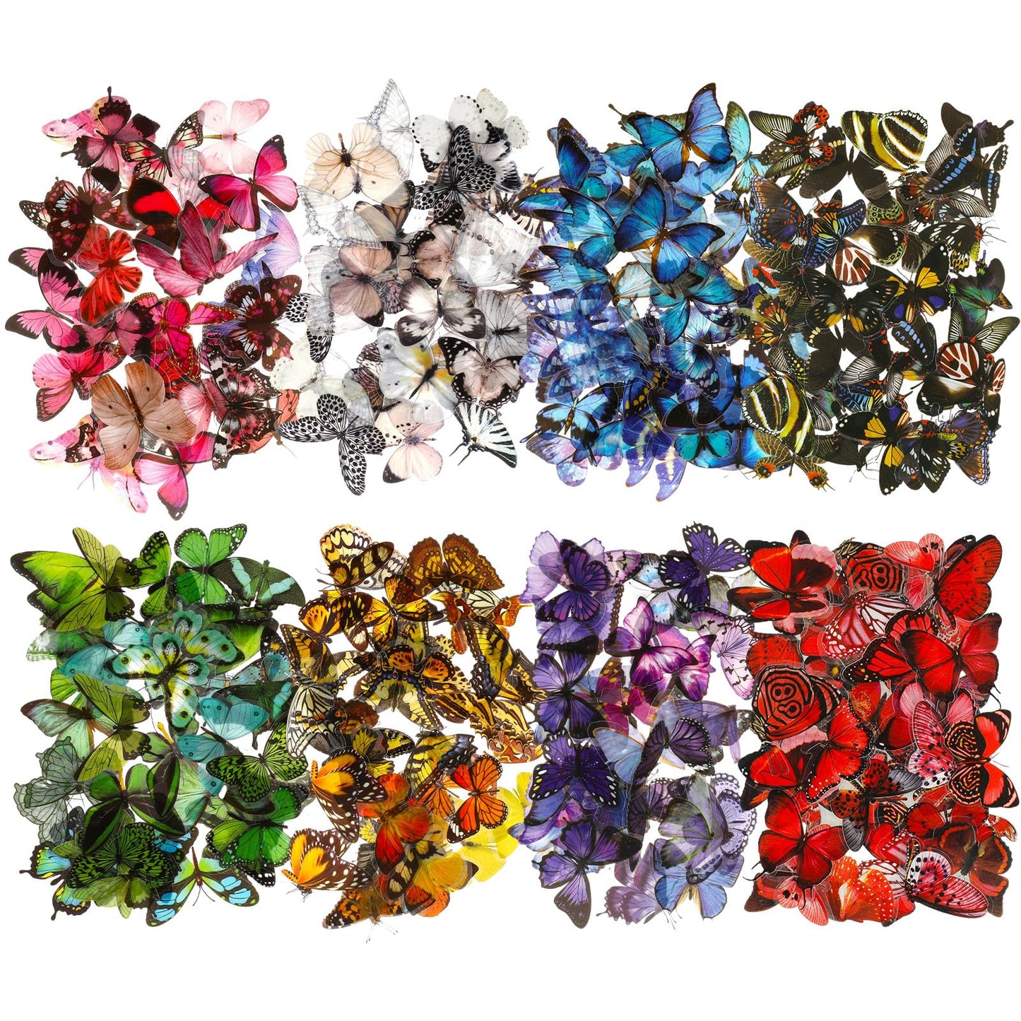 Ptwola Pack of 240 Butterfly Scrapbooking Stickers, Colourful Transparent PET Waterproof Resin Stickers for DIY Decoration, Photo Album, Scrapbook, Laptops, Craft, Luggage, Wall, Window (320)