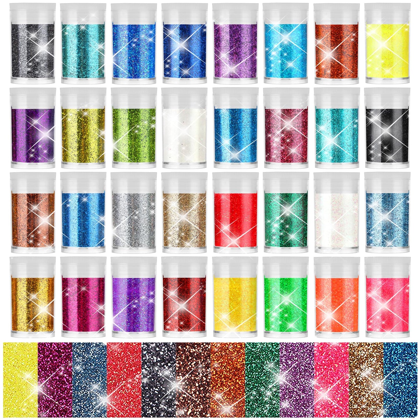 Sibba 32 Colors Fine Glitte Holographic Chunky Glitter Set Sparkly Fine Glitter for Crafting Extra Fine Glitter Powder for DIY Art Crafts Tumbler Eye Hair Makeup Cards Jewelry Making Painting