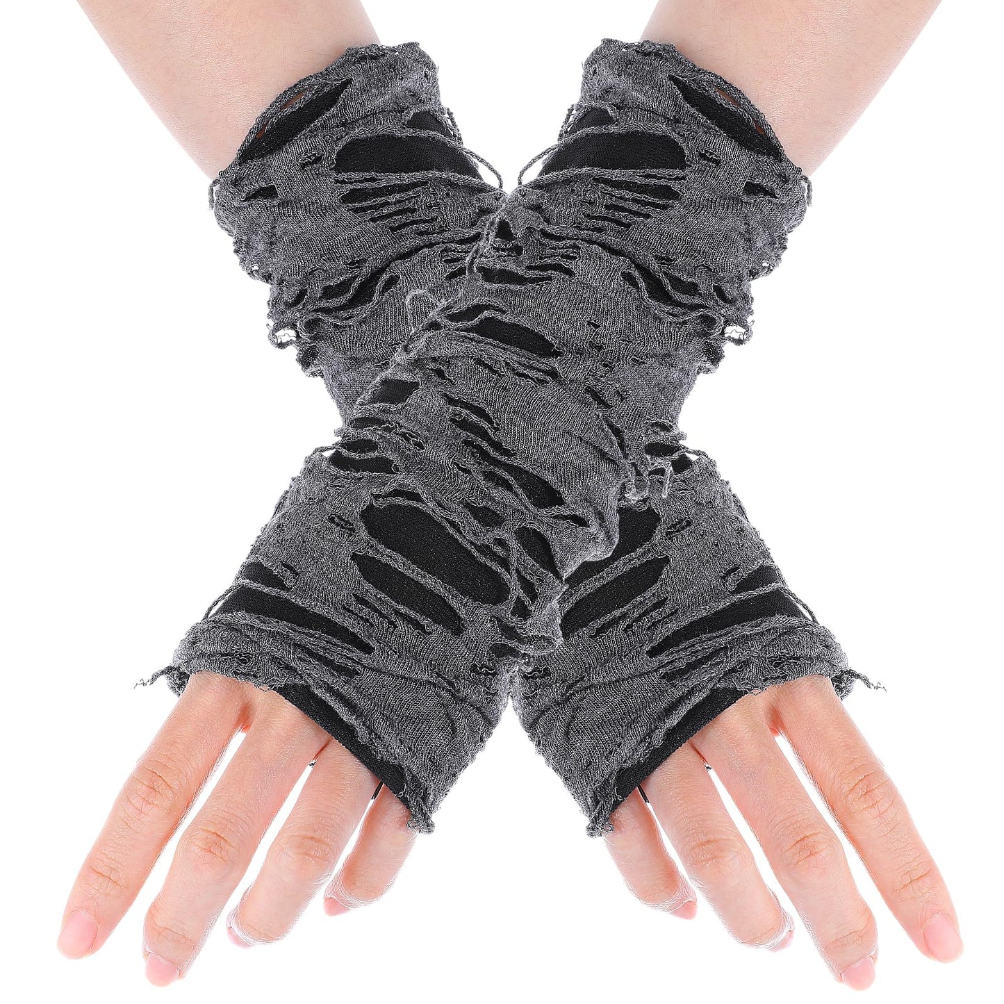 Dimeho 1 Pair Women's Punk Fingerless Glove Ripped Gothic Half Finger Gloves Cosplay Old Mittens for Halloween Costume Party Men Women