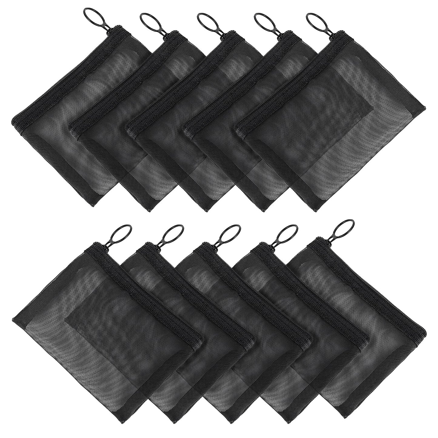 Sibba Mini Zipper Toiletry Bag Mesh Pouch10 Packs Nylon Waterproof Small Purse Cosmetic Stationery Case Storage Makeup Bags Offices Travel Organizer Accessories Kit Black