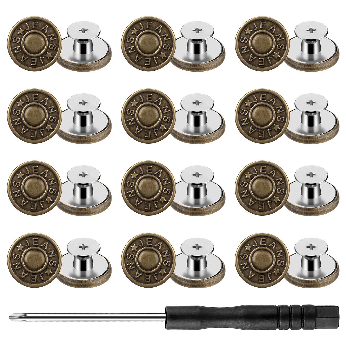 Qianyu 12 Sets Adjustable Buttons for Jeans 17mm No Sew Nailess Instant Metal Buttons Removable Jeans Buttons Replacement Repair Combo Contains Threads Rivets and Removable Screwdriver (Color 5)