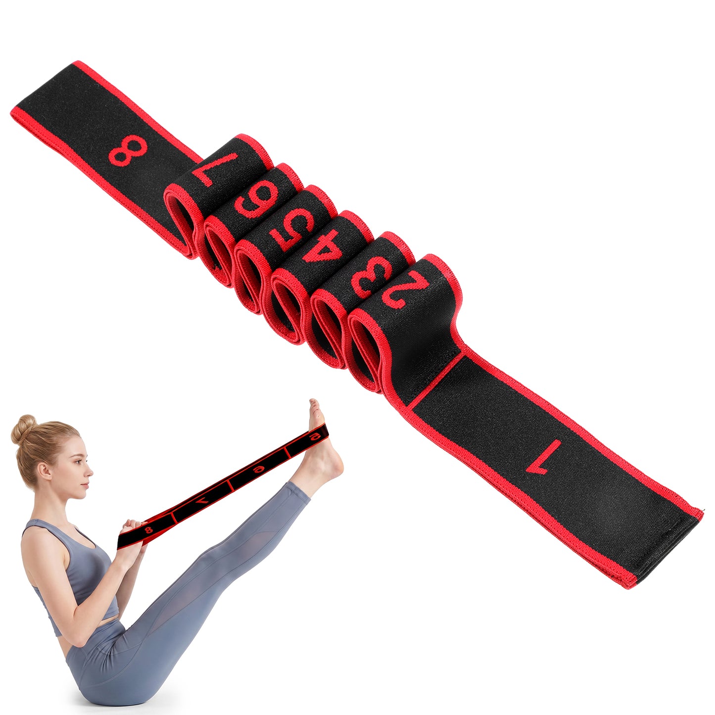 Fitness Resistance Bands for Stretching and Yoga 8-Section Exercise Band Pedal Resistance Band with Handle Number Yoga Straps Adjustable Leg Stretcher Bands for Full Body Shaping Elastic Training
