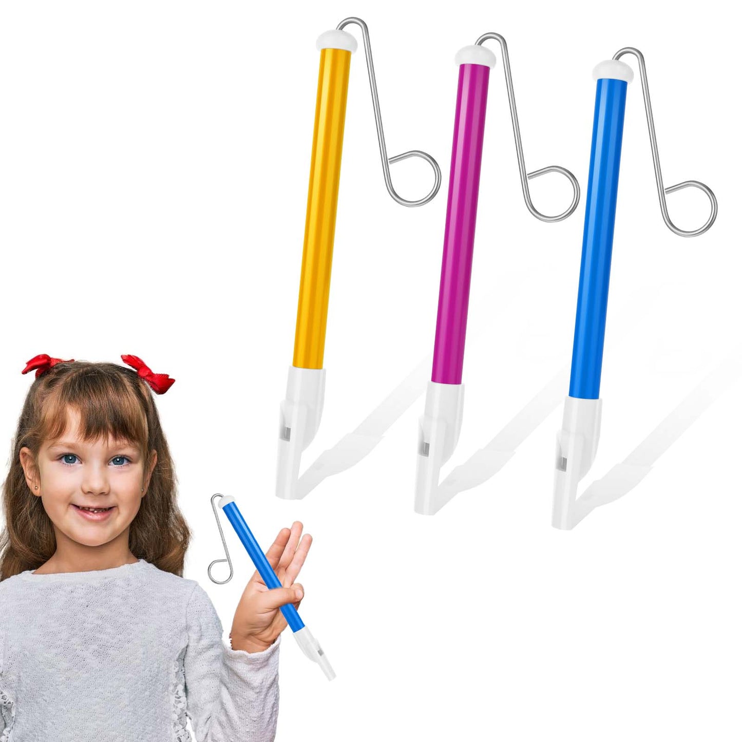 Wanmu Slide Whistle, 3 Pcs Handheld Slide Whistle Party Favors with Stainless Steel Metal Sliding Rods Musical Instrument Sliding Whistles for Parent-Games Oral Muscle Training Funny Playing Music