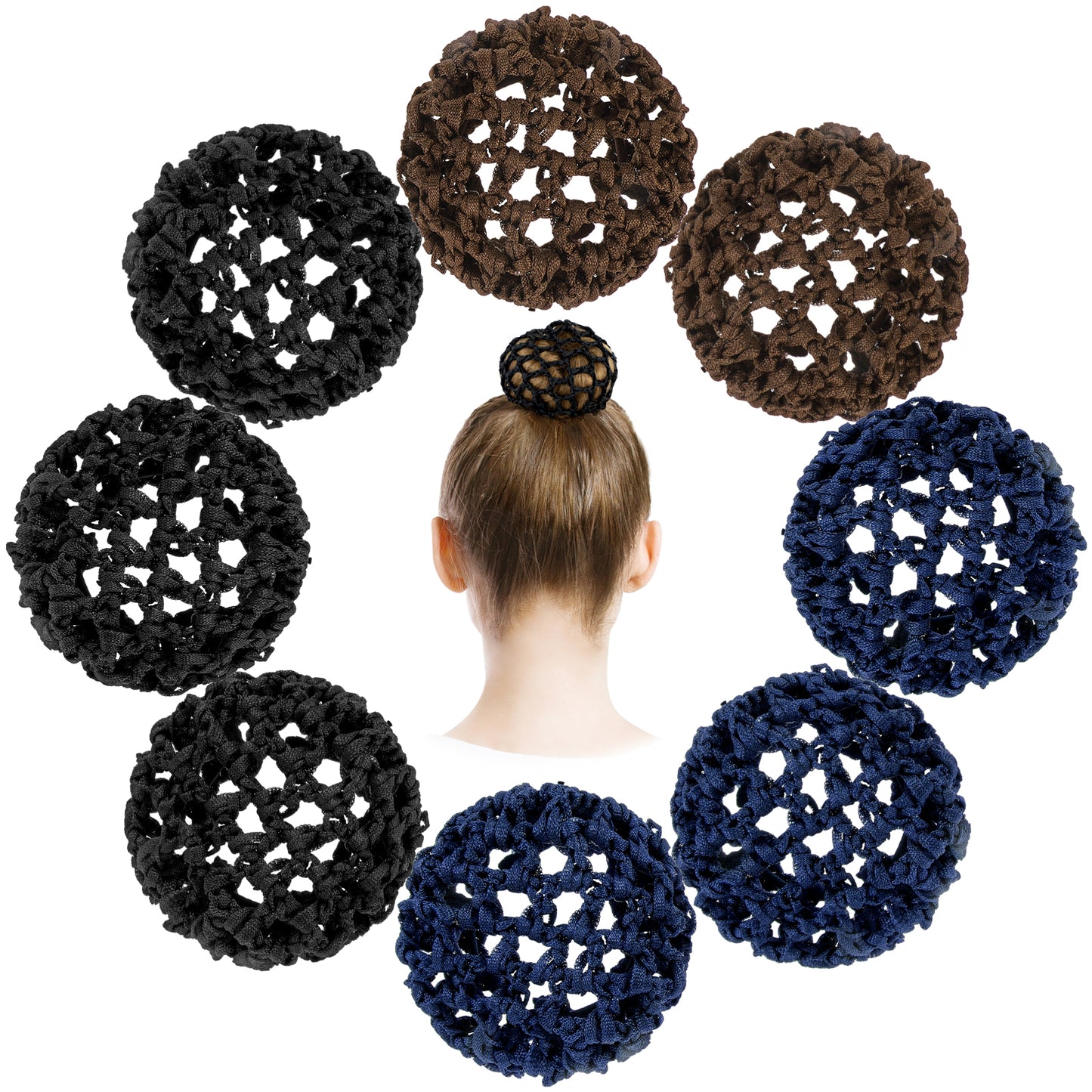 8 Pcs Ballet Hair Bun Covers Elastic Women Hair Nets Invisible Knit Hairnets Handmade Crochet Bun Cover Snood Mesh Hair Bun Holders Scrunchies Maker Cover Hair Accessories for Girls Dance Skating