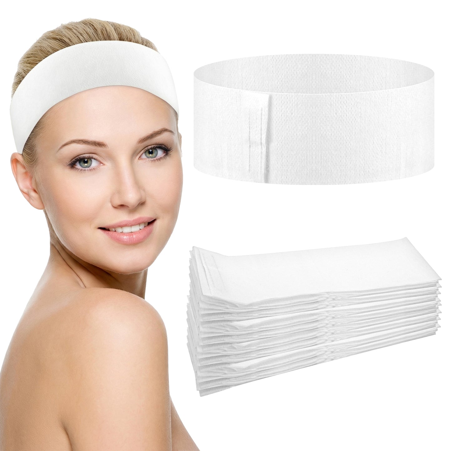 Hecila 20 Pcs Disposable Spa Facial Headbands Disposable Hairband for Women Non-Woven Stretch Skincare Facials Headband Soft Hair Band with Adjustable Tape for Makeup Travel Salon Skin Care Supplies