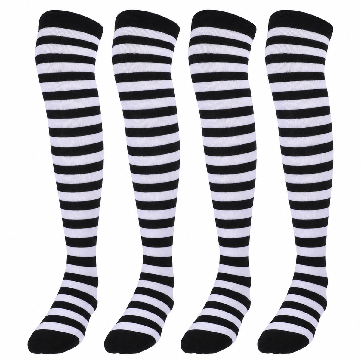 WLLHYF 2 Pairs Thigh High Socks for Womens Girls, Cotton Over The Knee Socks Extra Long Socks for Women Thigh High Leg Warmer Stockings Boot Socks for Women Girls (Black white)