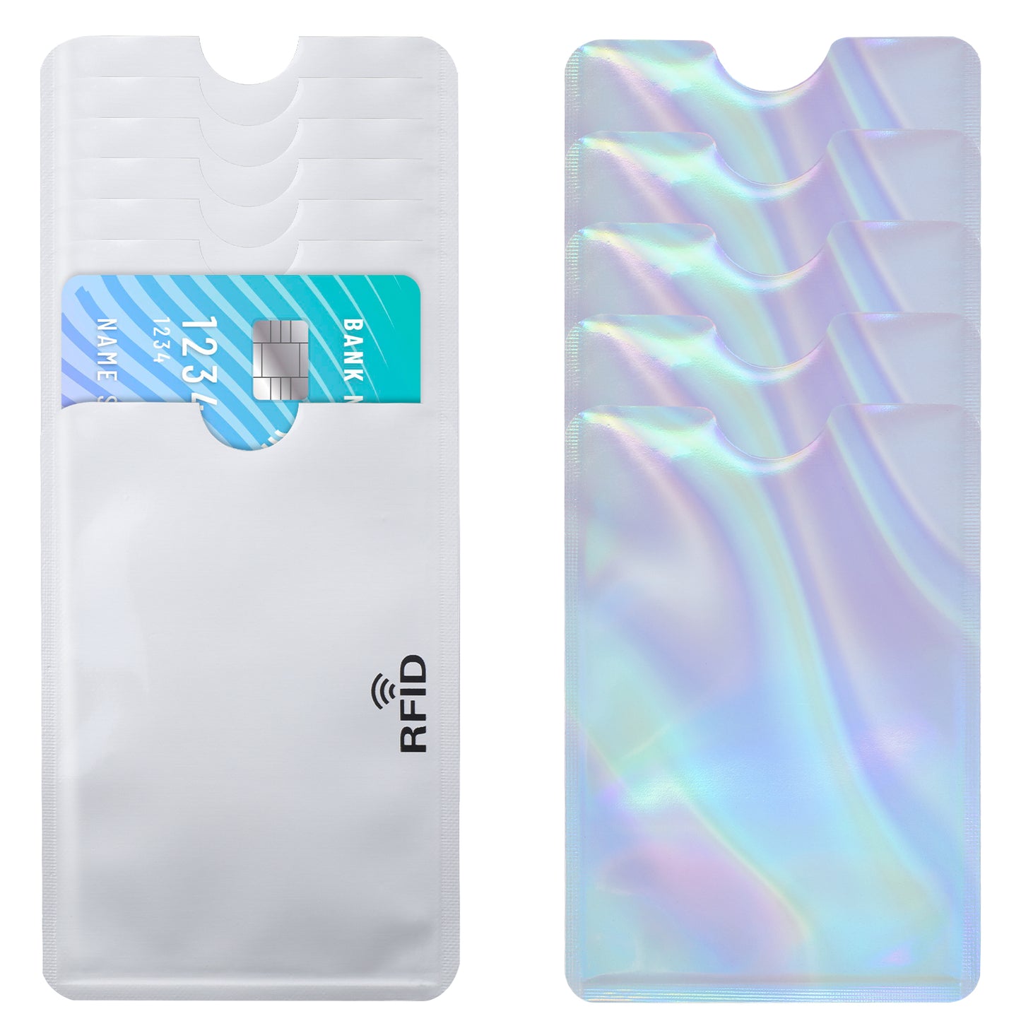 55Pcs RFID Blocking Sleeves RFID Card Holder Credit Card Sleeves RFID Identity Card Protector Holder Identity Theft Protection Secure Sleeve for ID Card Debit Card(50PCS Regular+5PCS Laser Color)