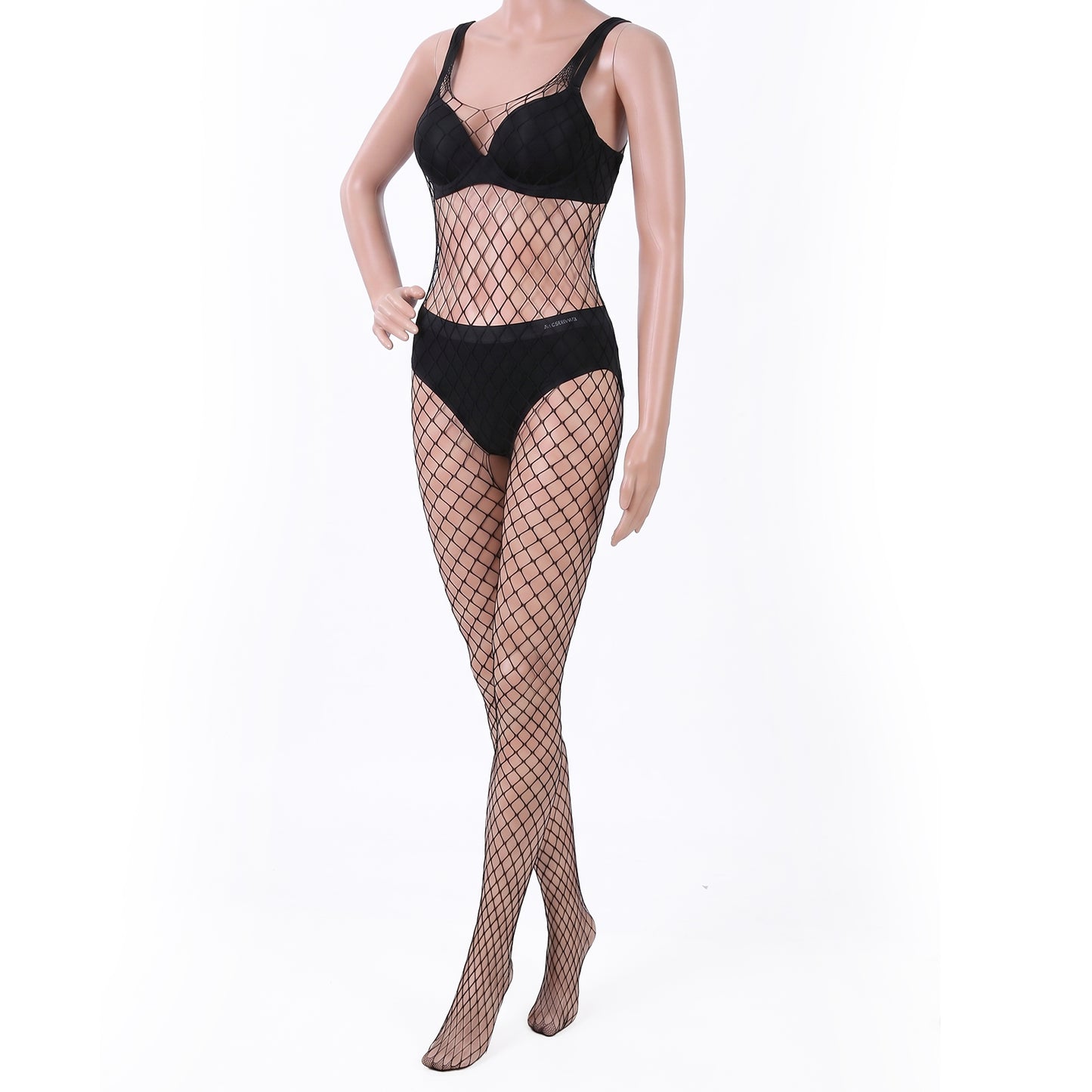 Heclia 2Pcs Mesh Lingerie For Women Fishnet Mesh Bodystockings Attached Bodystockings Long Sleeve Bodysuit Nightwear Outfit for Adult Female Wearers Daily Wear Leisure Sleep Matching