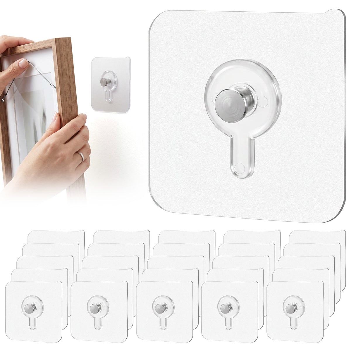 ElevateTech Drill Free Adhesive Wall Hooks 25Pcs Heavy Duty Picture Hangers