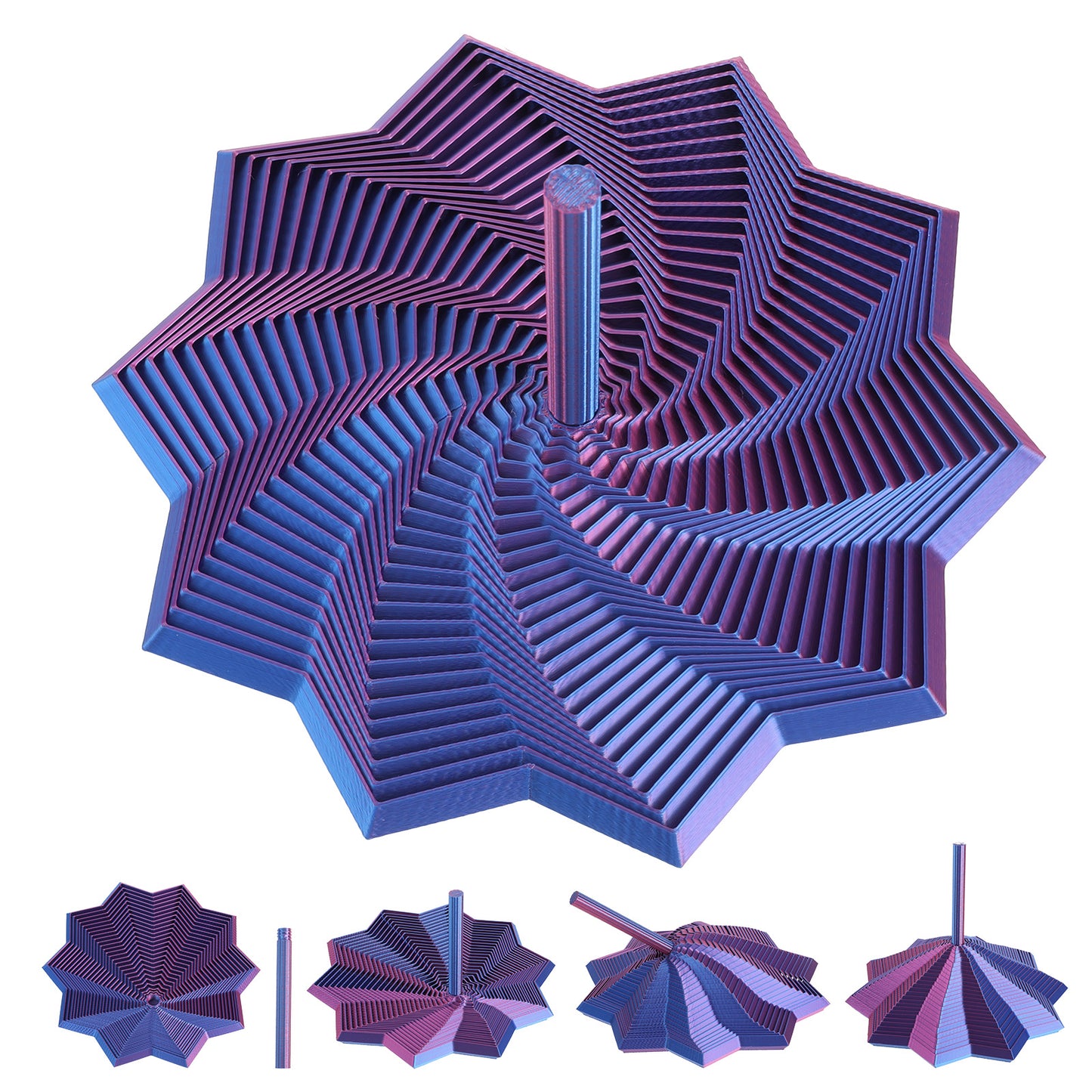 Hadnves 3D Printed Expanded Sensory Fidget Star Colorful Fractal Expanded Fidget Star Color-Changing Whirling Spiral Star Shaped with Handle for Adults Teen Stress Relief Office Desk Decompression
