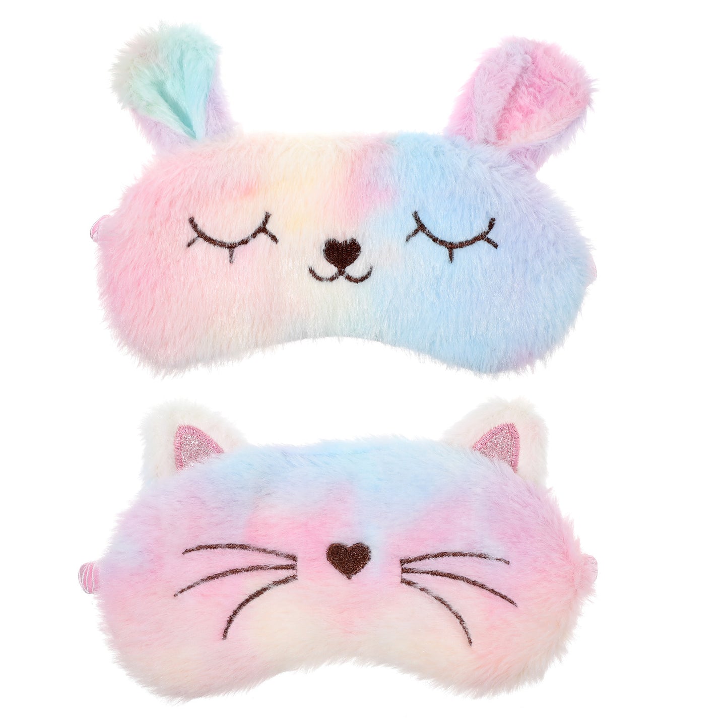 2 Pcs Sleep Mask for Kids, Plush Eye Mask Soft Sleeping Blindfold Eye Cover Cute Cat Animal Sleeping Masks Funny Night Eyes Masks Animal Shade for Women Girls Home Travel