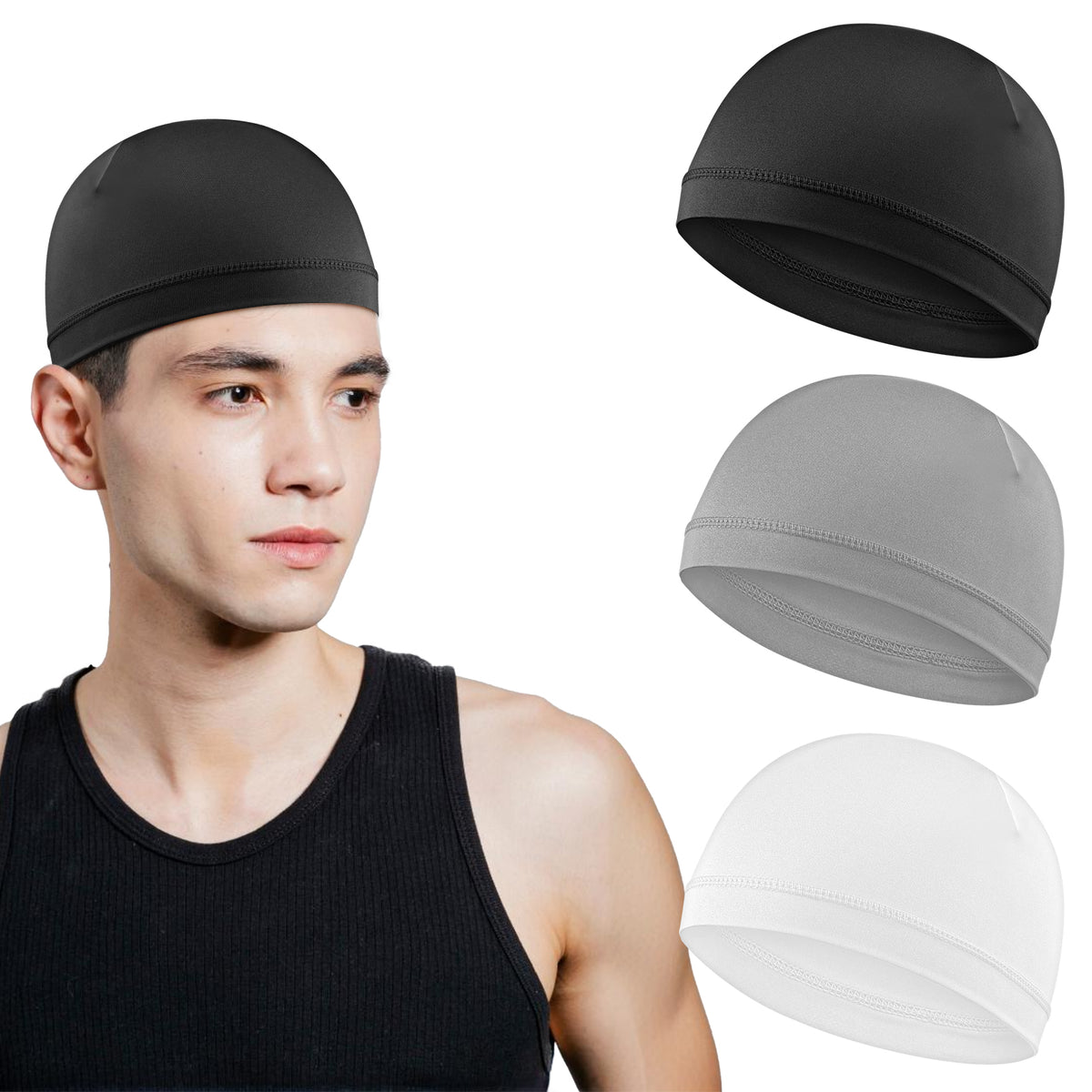 Soft Lightweight Beanie Hats(Black+Light Gray+White,Black+Light Gray+White)