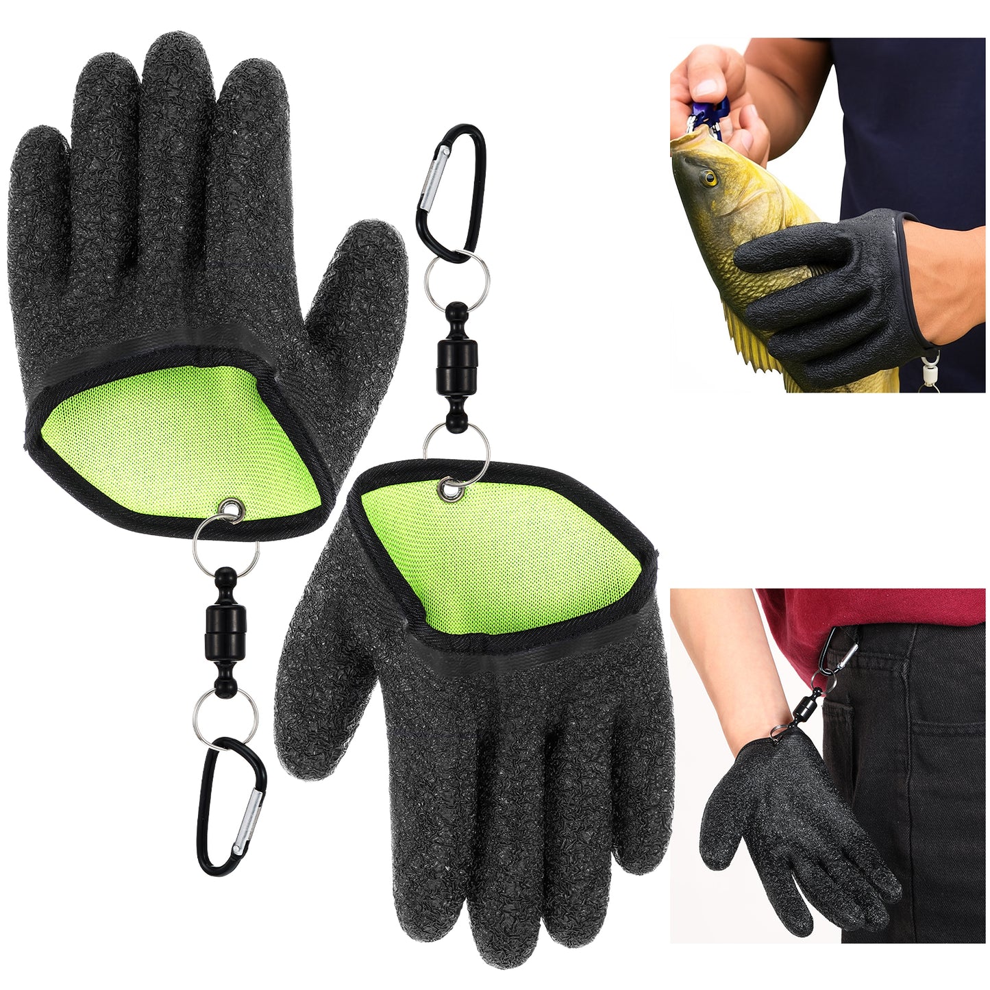 2 Pcs Fishing Gloves with Magnet Release Professional Catch Fish Gloves Non-Slip Waterproof Fish Glove Textured Grip Palm Glove Fisherman Fishing Accessories for Men Women Handling Catching Cleaning