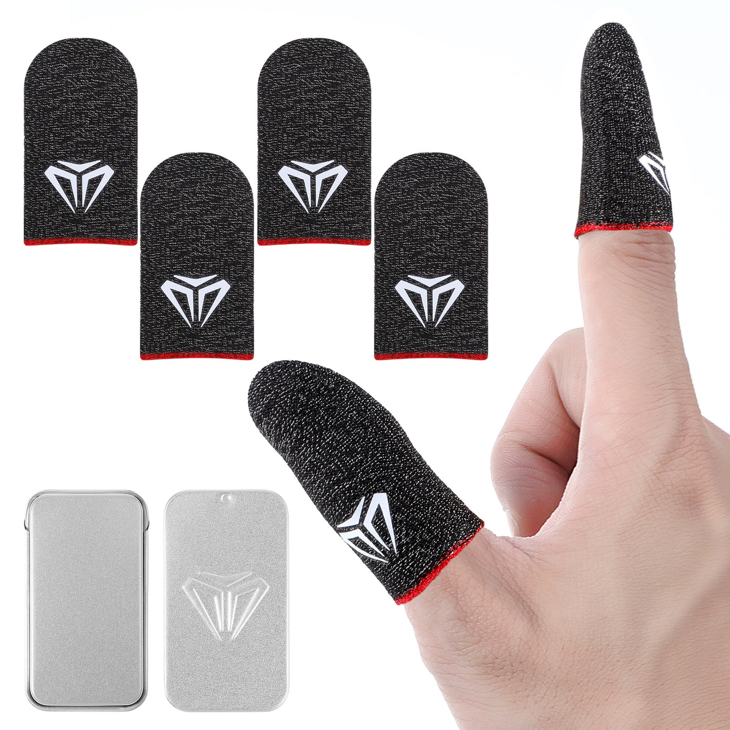 Sibba 4x Finger Sleeves Mobile Gaming Gloves Silver Fiber Game Controller Thumb Sleeve Ultra Thin Seamless Touchscreen Thumb Sleeves Anti Sweat Finger Cover Breathable Sensitive fit Tablet Devices Red