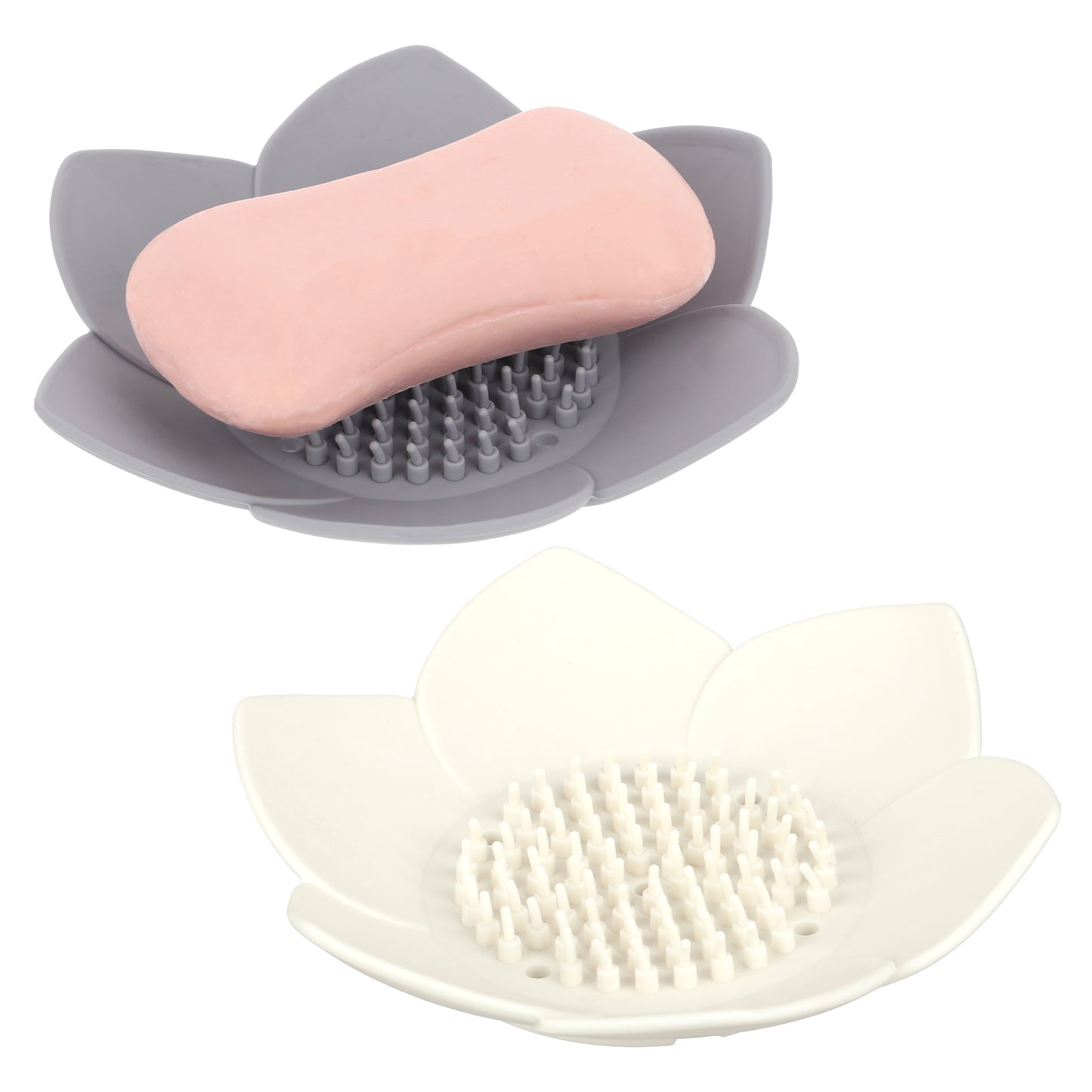 COMNICO Soap Dishes with Draining, 2 Pcs Lotus Flowers Bar Soap Holder Silicone Bathroom Soap Tray Non-Slip Flexible Soap Holder with Drain for Bathroom Shower Sink Bathtub